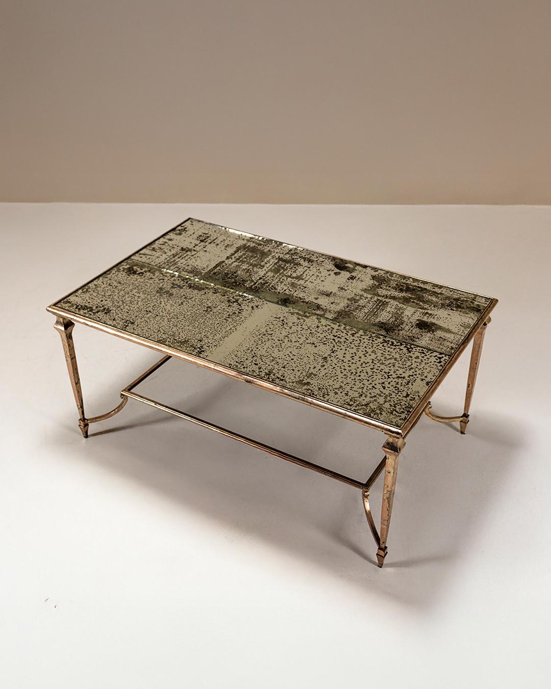 Silvered Artisanal Coffee Table in the Style of Maison Jansen For Sale
