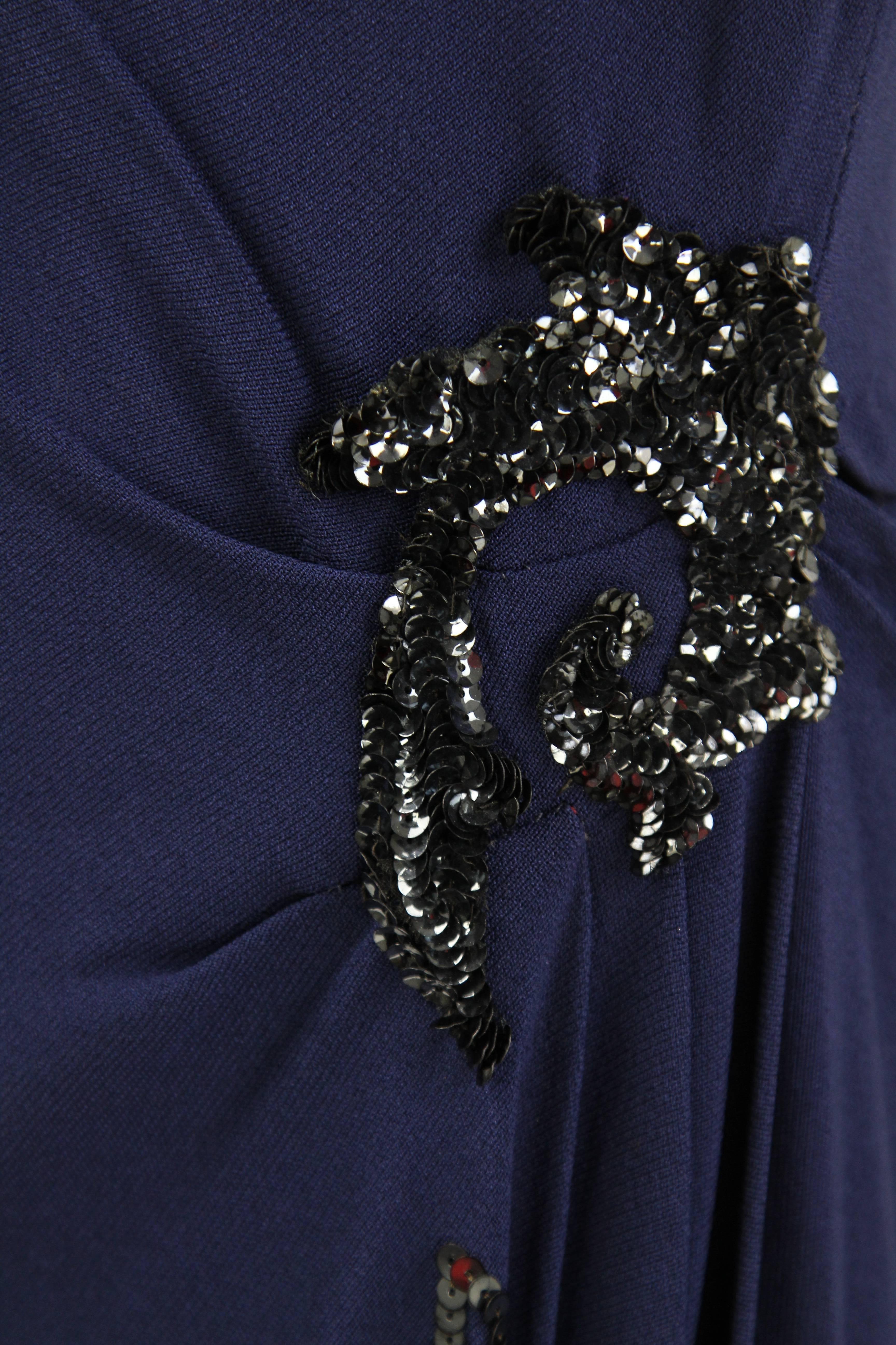 Artisanal Embroidered Dark Blue Evening Dress 1