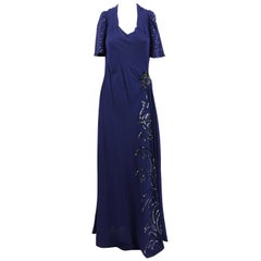 Artisanal Embroidered Dark Blue Evening Dress