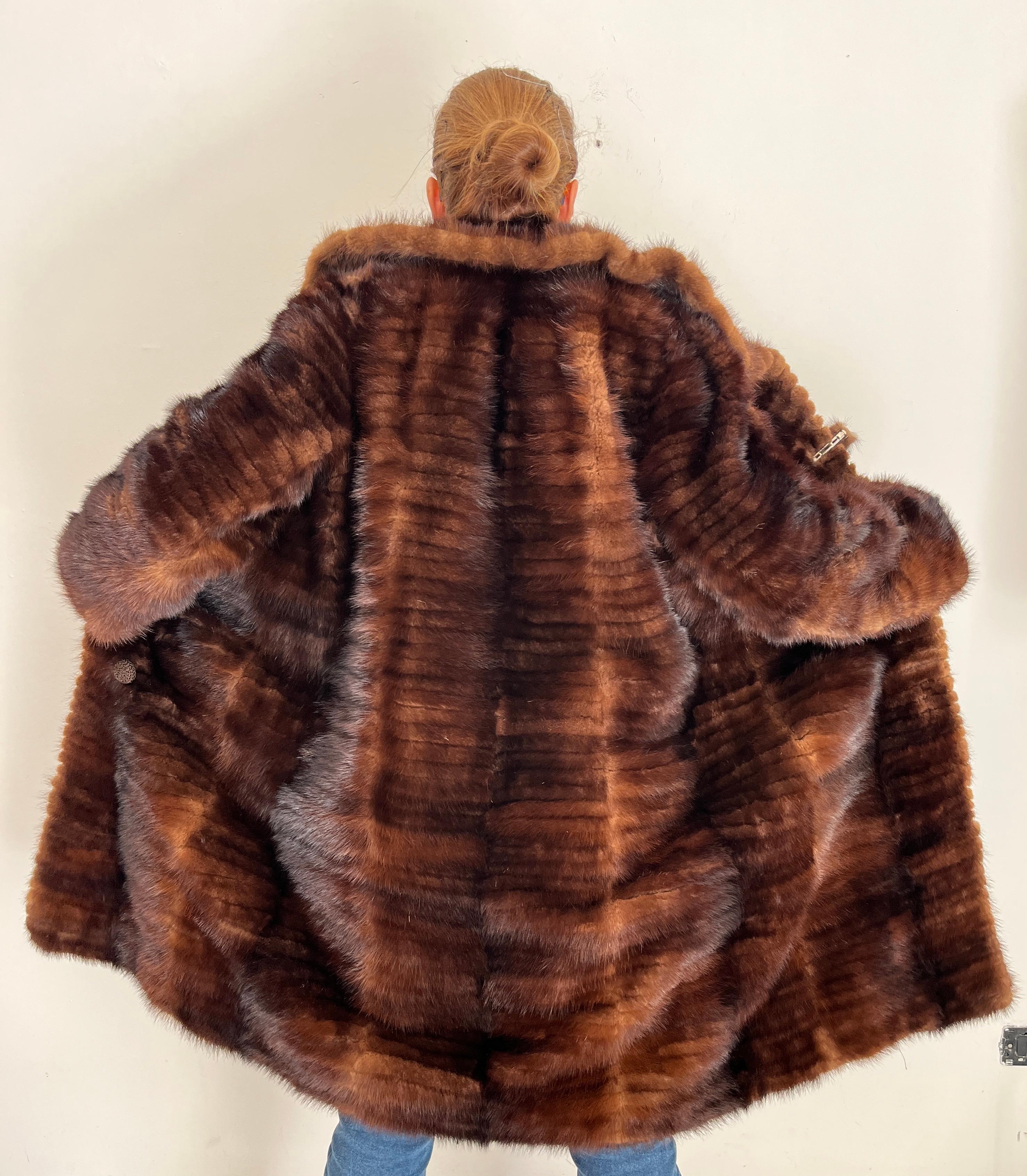 Black Artisanal French Fur Mink Long Coat Brown Whiskey Vintage 1980