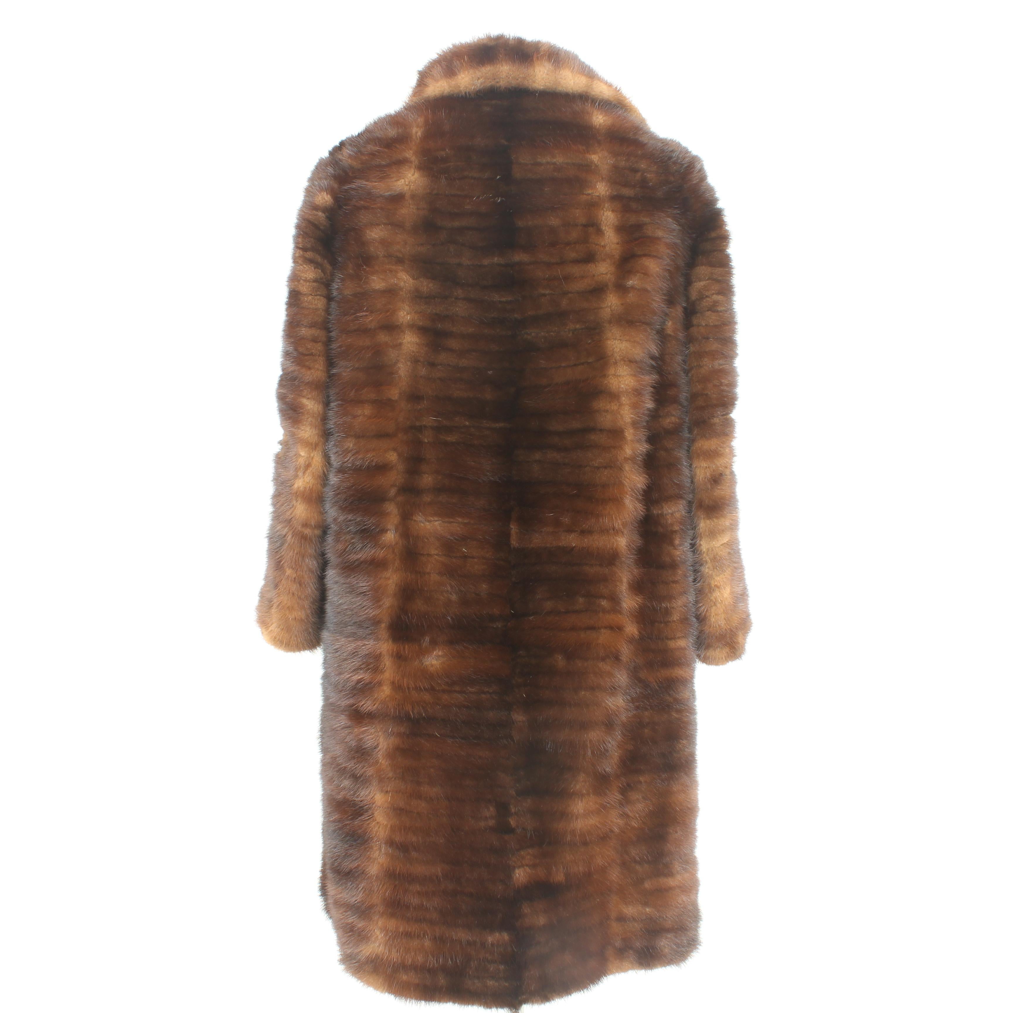 Artisanal French Fur Mink Long Coat Brown Whiskey Vintage 1980 In Good Condition In Brindisi, Bt