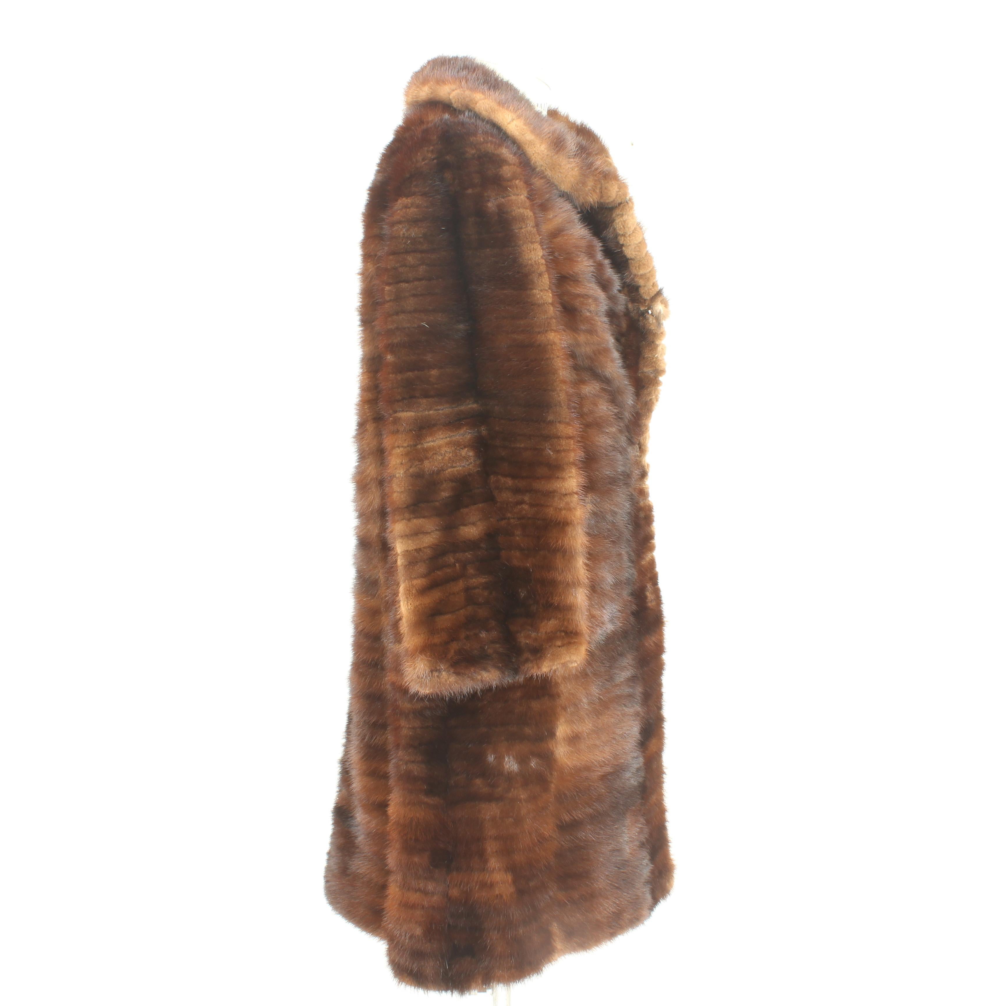 Women's Artisanal French Fur Mink Long Coat Brown Whiskey Vintage 1980