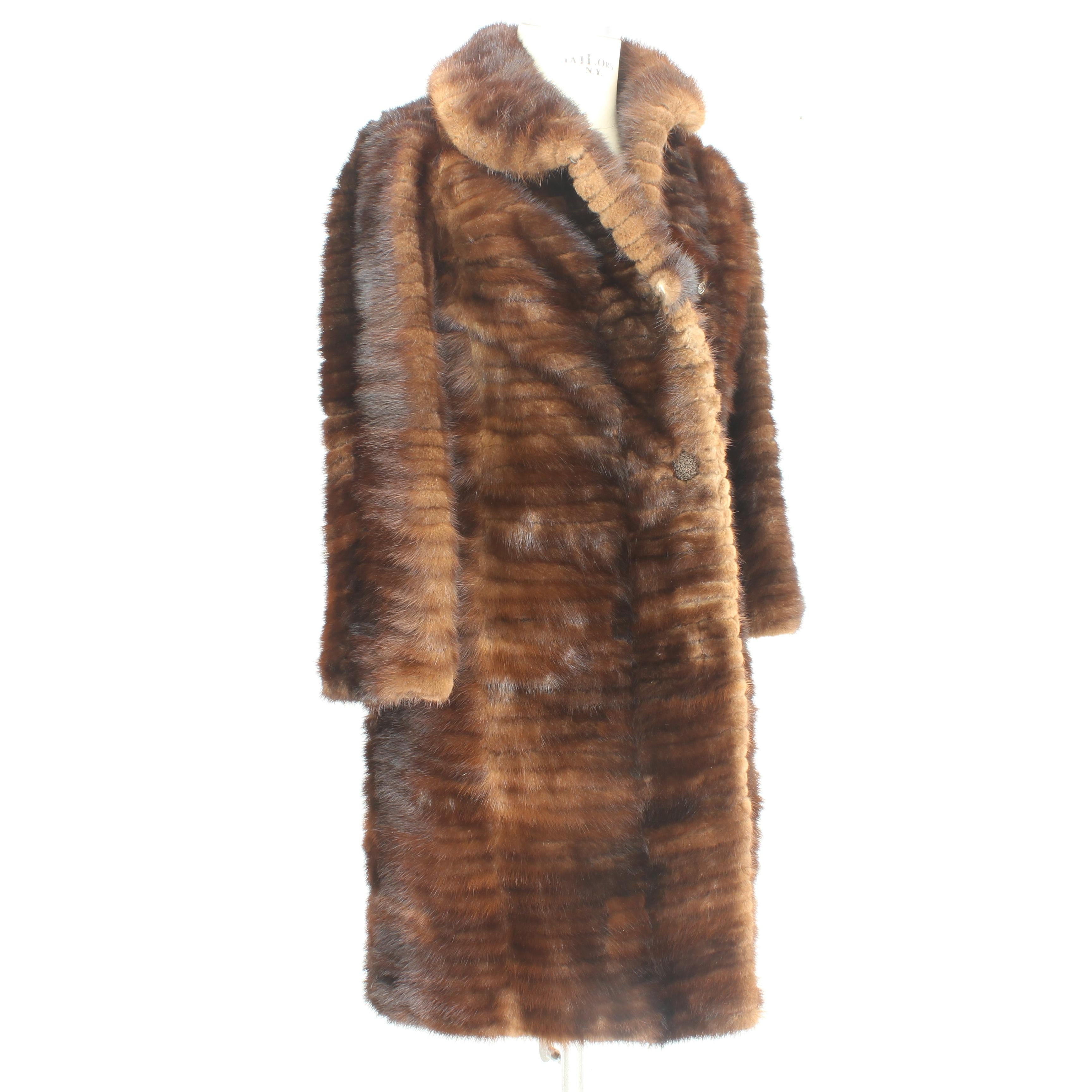 Artisanal French Fur Mink Long Coat Brown Whiskey Vintage 1980 1