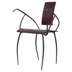 Artisanal French Modernist Iron and Leather Chair