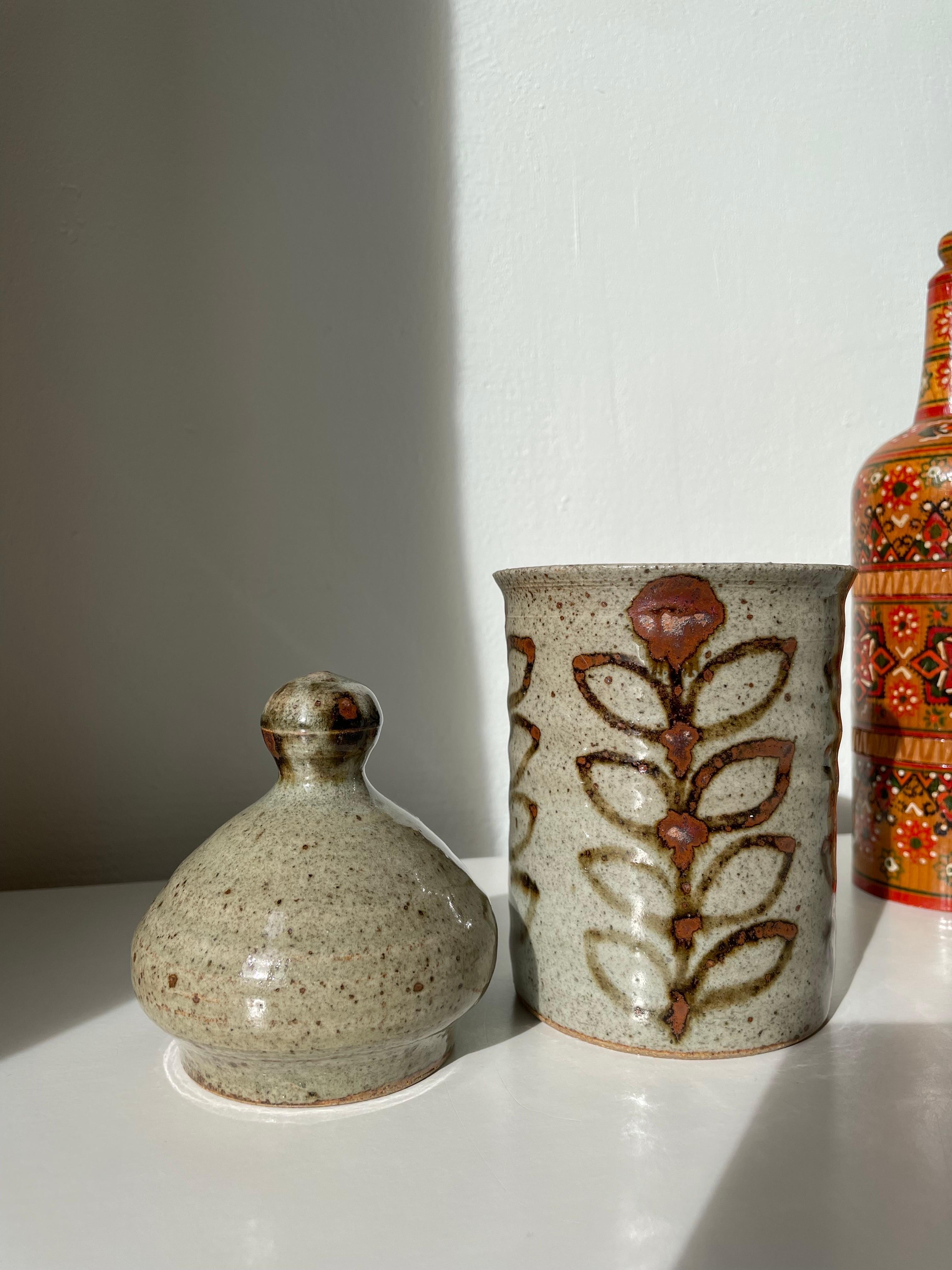 Artisanal French Vintage Ceramic Earthtone Lidded Jar For Sale 4