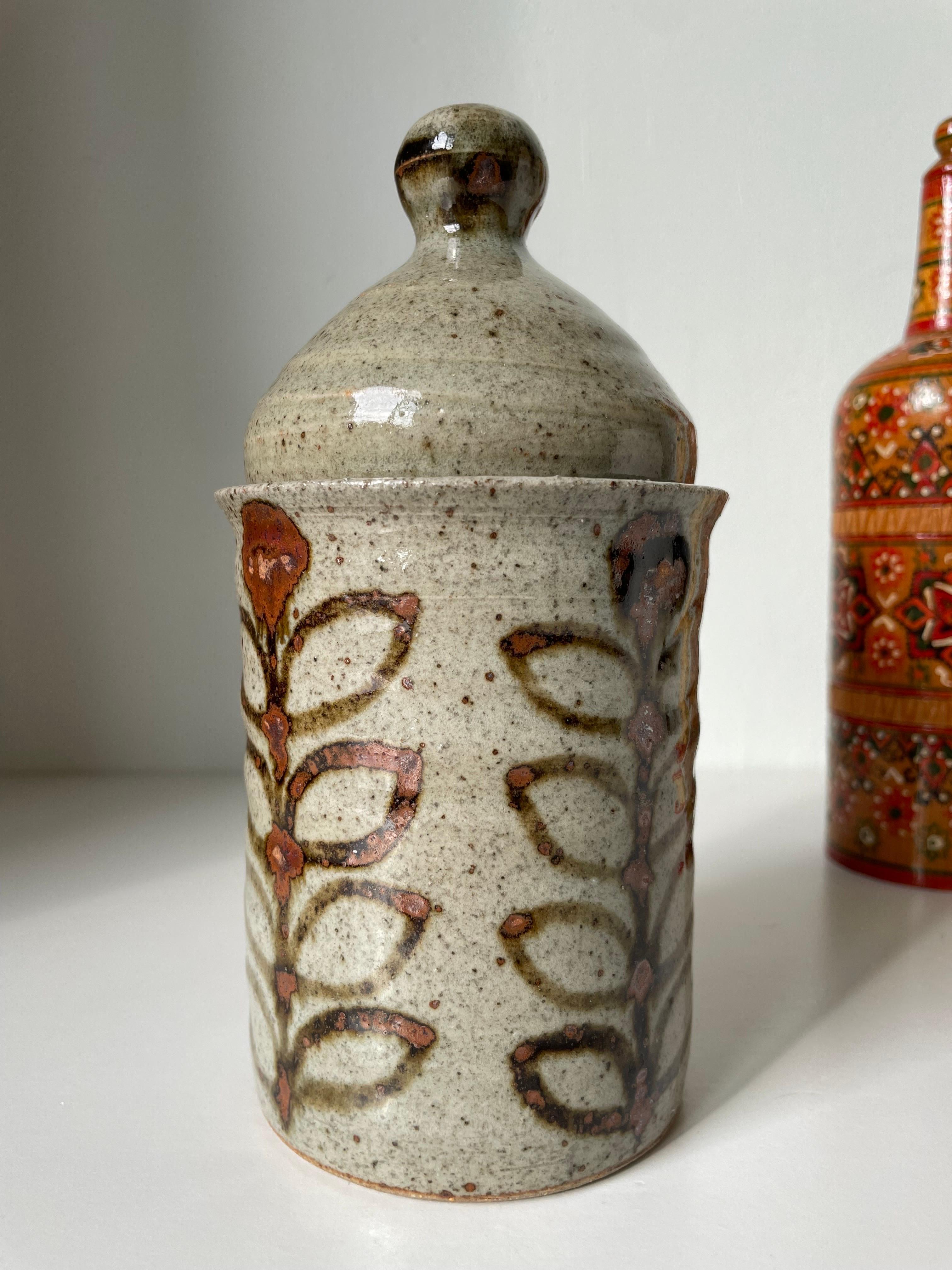 Artisanal French Vintage Ceramic Earthtone Lidded Jar For Sale 5