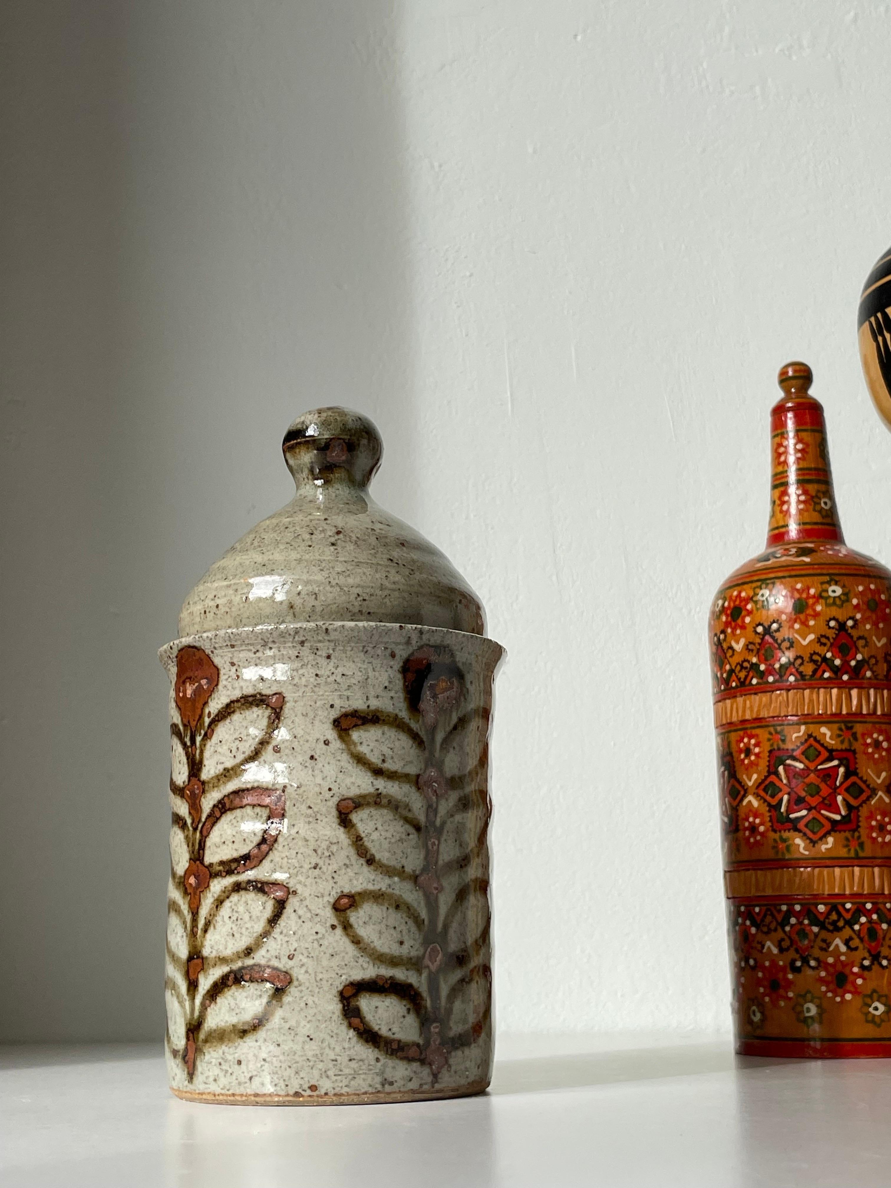 Artisanal French Vintage Ceramic Earthtone Lidded Jar For Sale 6