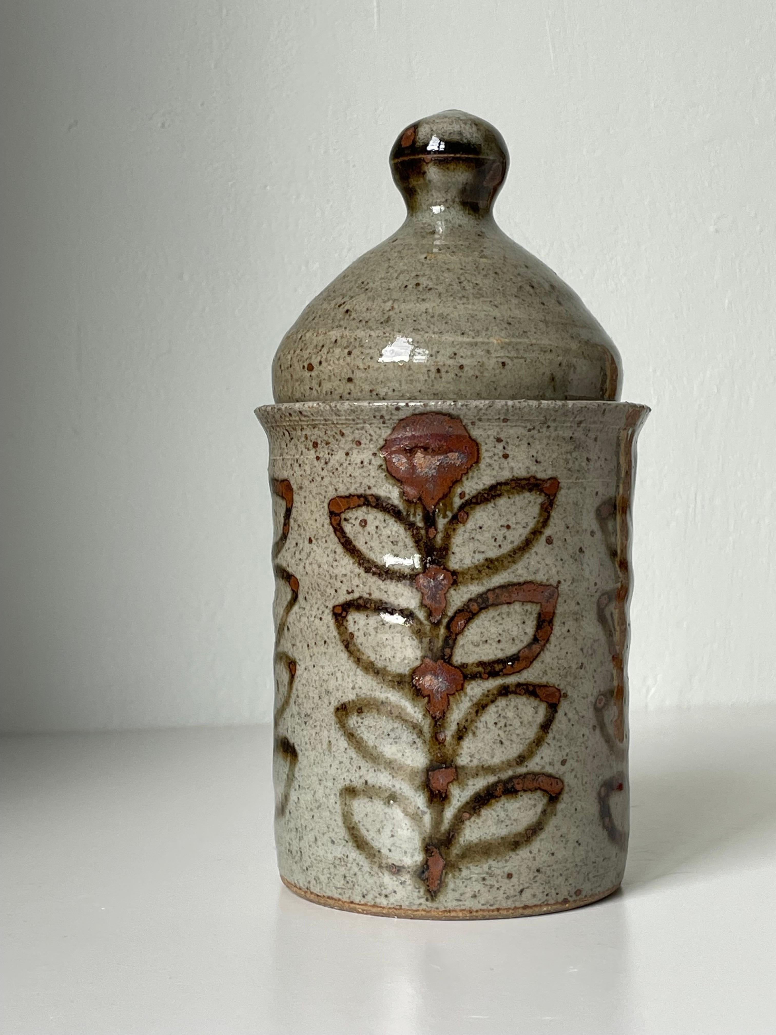 Mid-Century Modern Artisanal French Vintage Ceramic Earthtone Lidded Jar For Sale