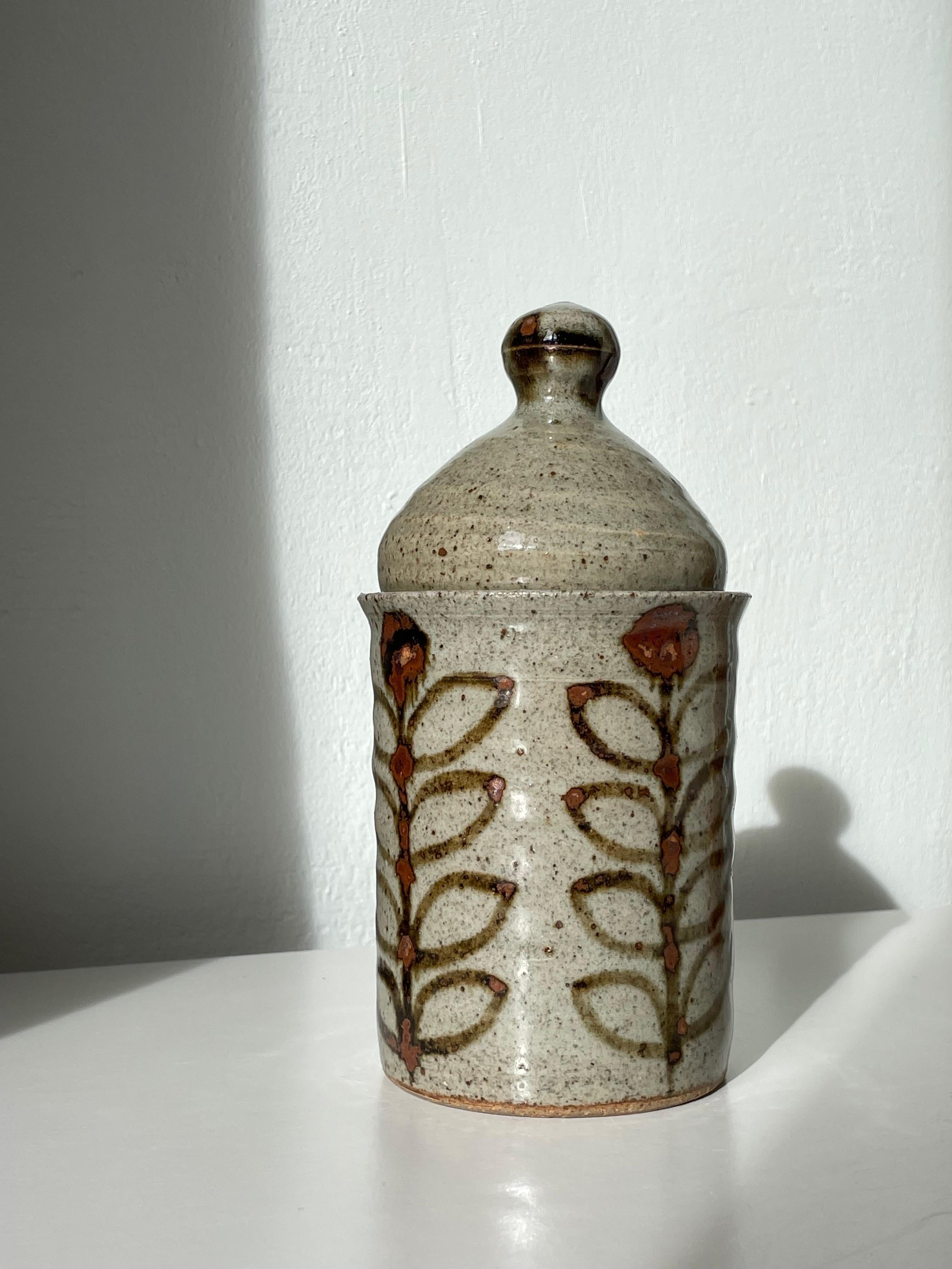Glazed Artisanal French Vintage Ceramic Earthtone Lidded Jar For Sale