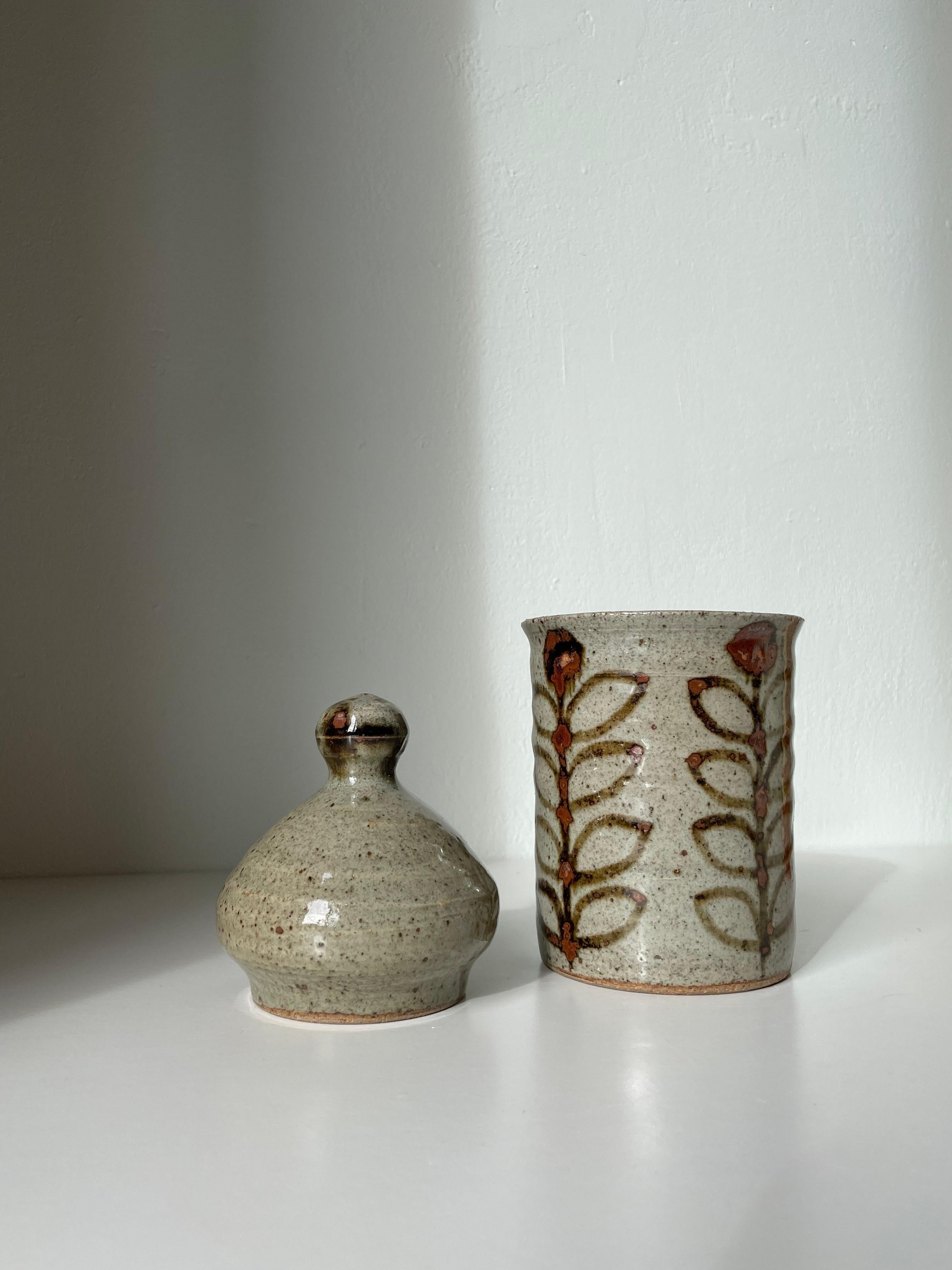 Artisanal French Vintage Ceramic Earthtone Lidded Jar For Sale 1