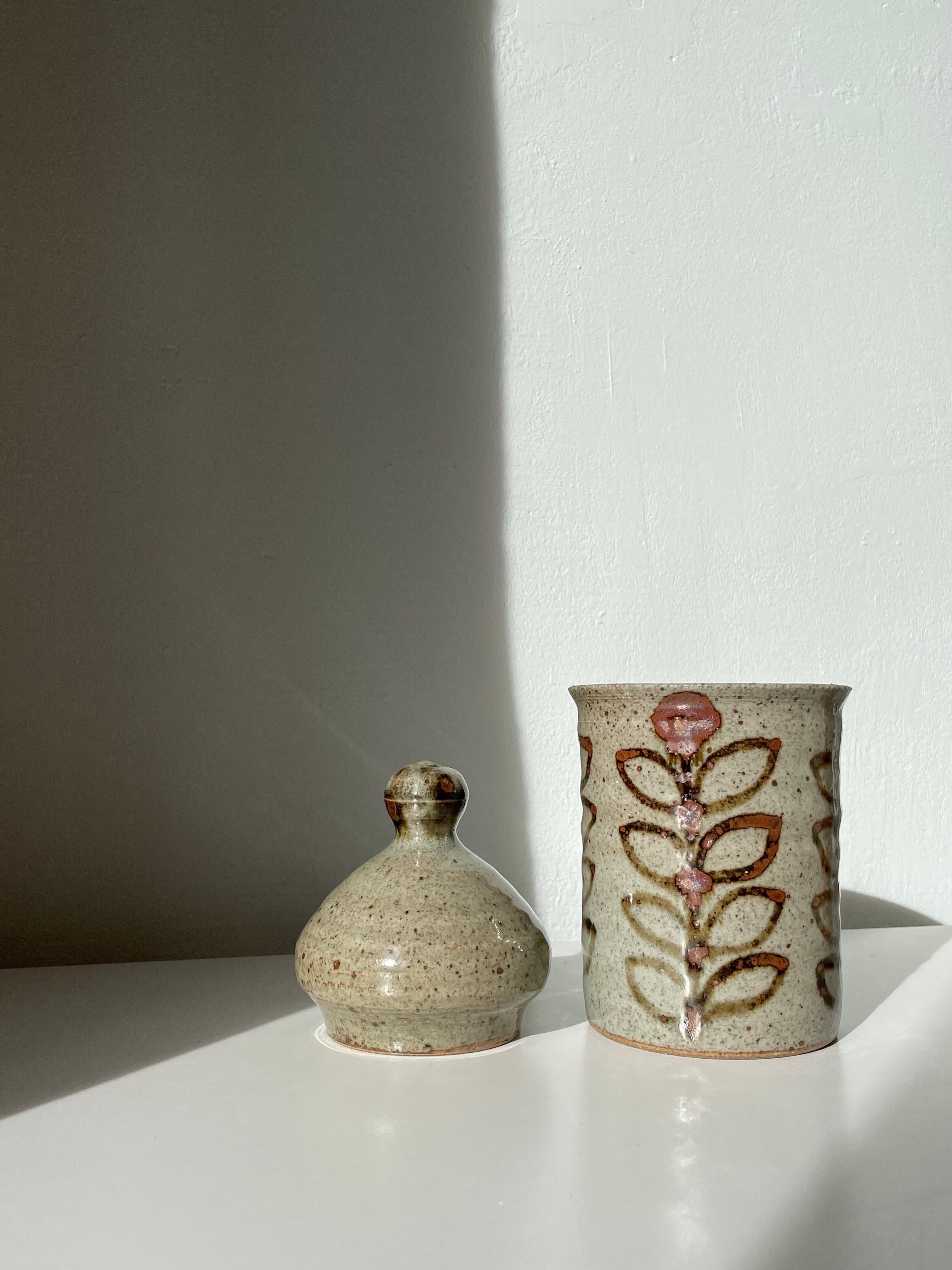 Artisanal French Vintage Ceramic Earthtone Lidded Jar For Sale 2