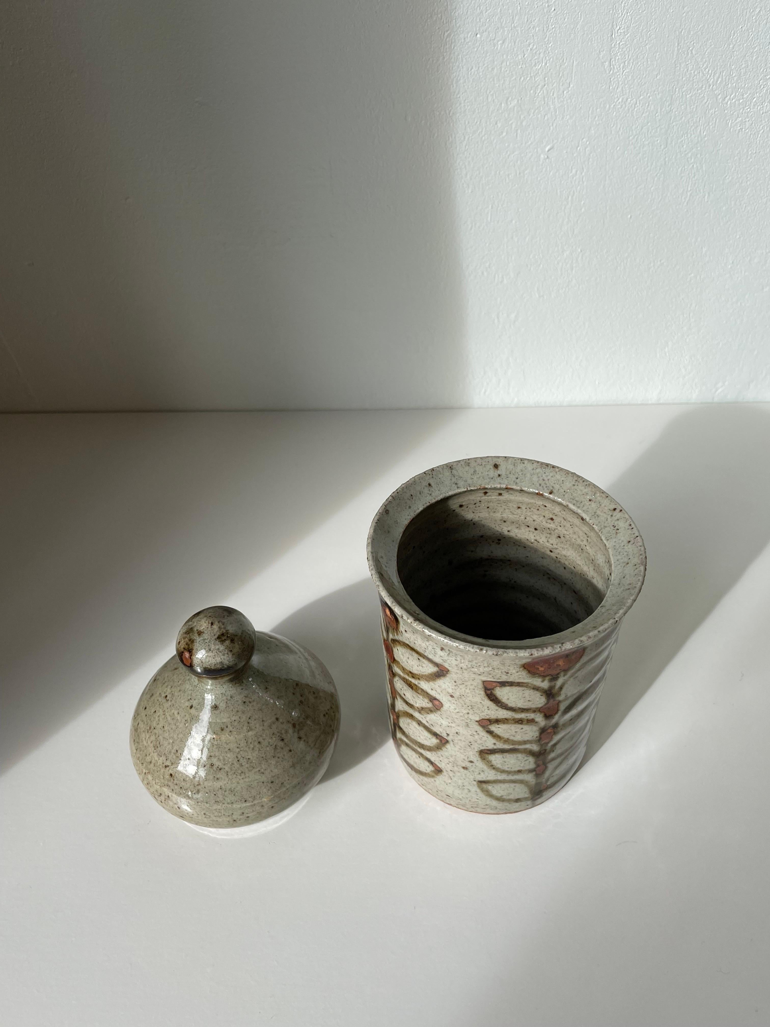 Artisanal French Vintage Ceramic Earthtone Lidded Jar For Sale 3