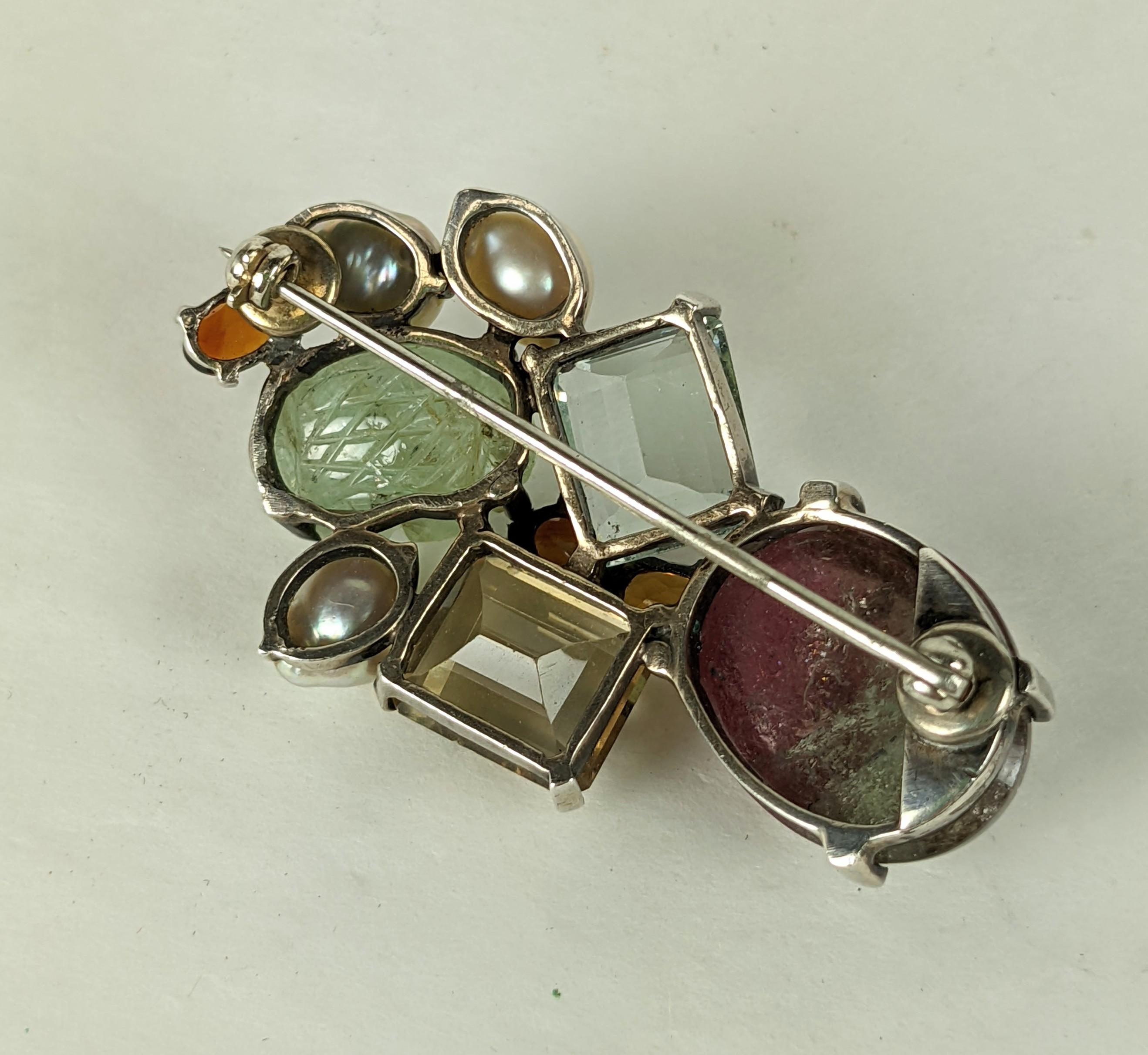 Artisanal Gem Set Brooch For Sale 1