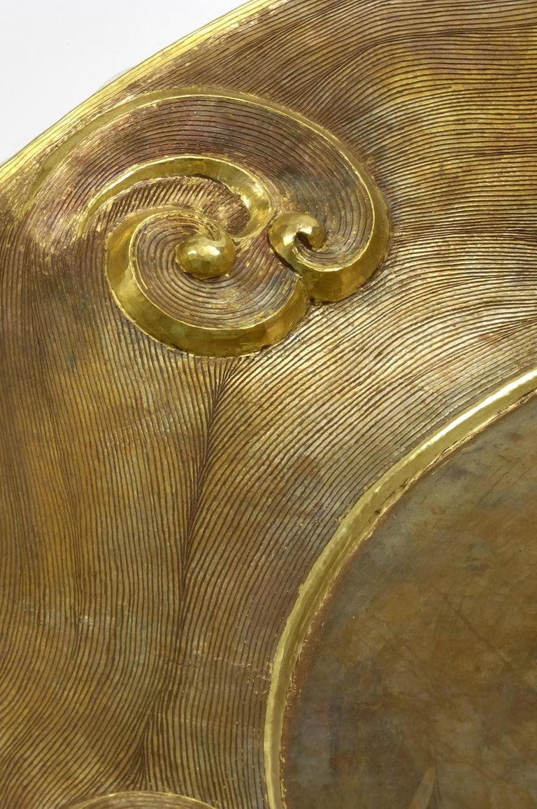 Artisanal Gold  Gilded Copper  Repouss  Platter from Nepal 