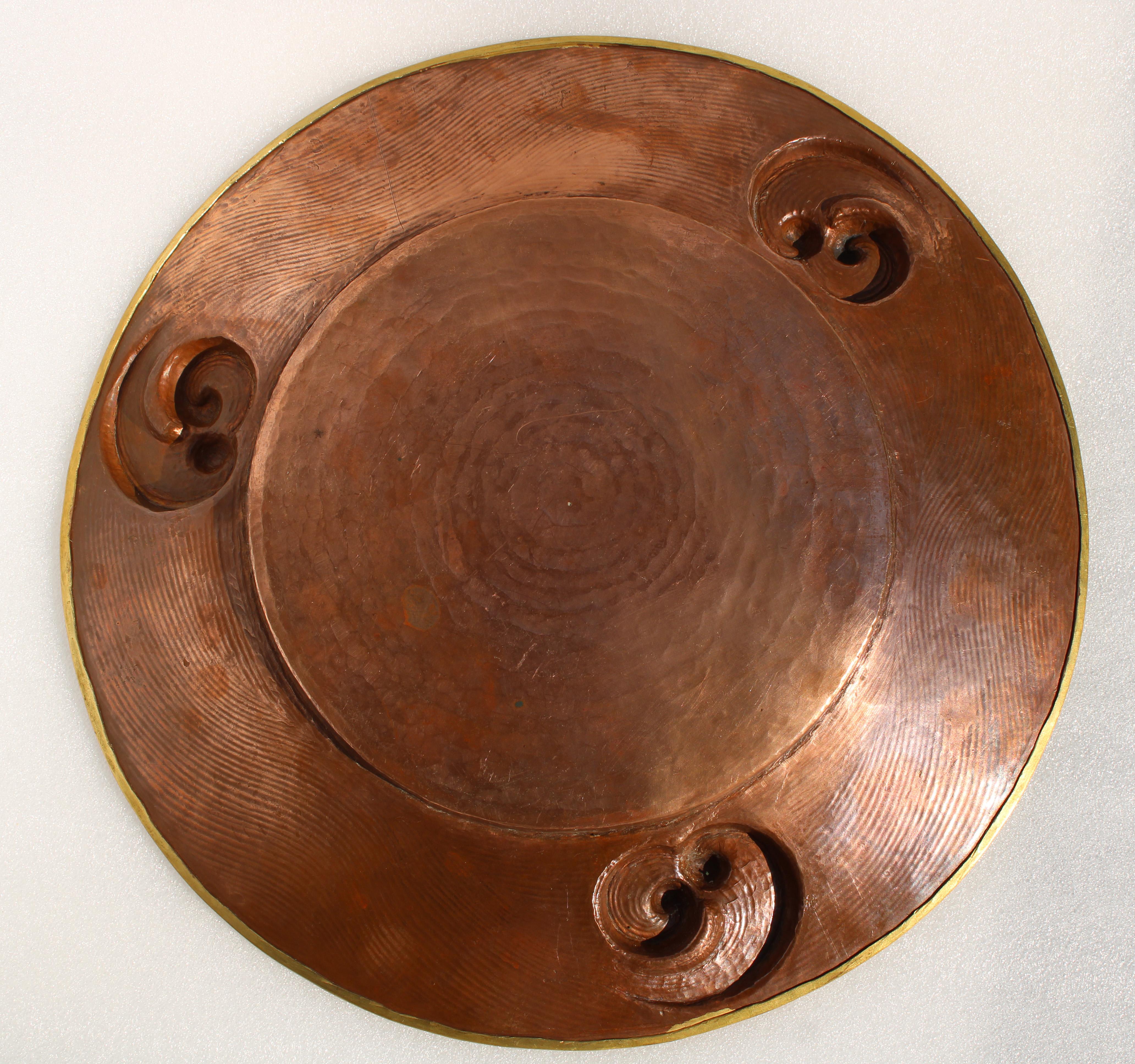 Arts and Crafts Artisanal Gold Gilded Copper Repoussé Platter from Nepal  For Sale