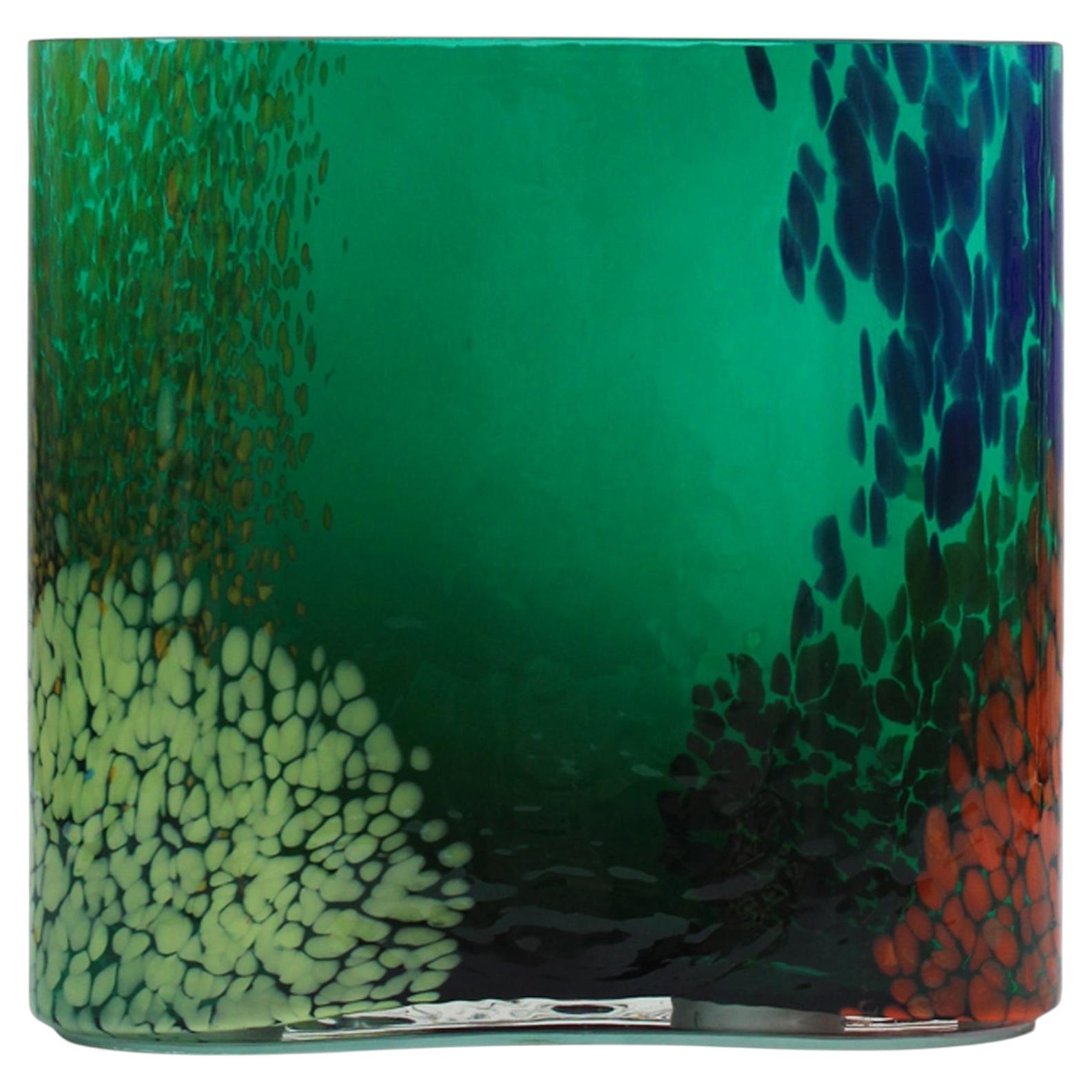 Vaso artigianale in vetro di Murano verde, design italiano anni '70