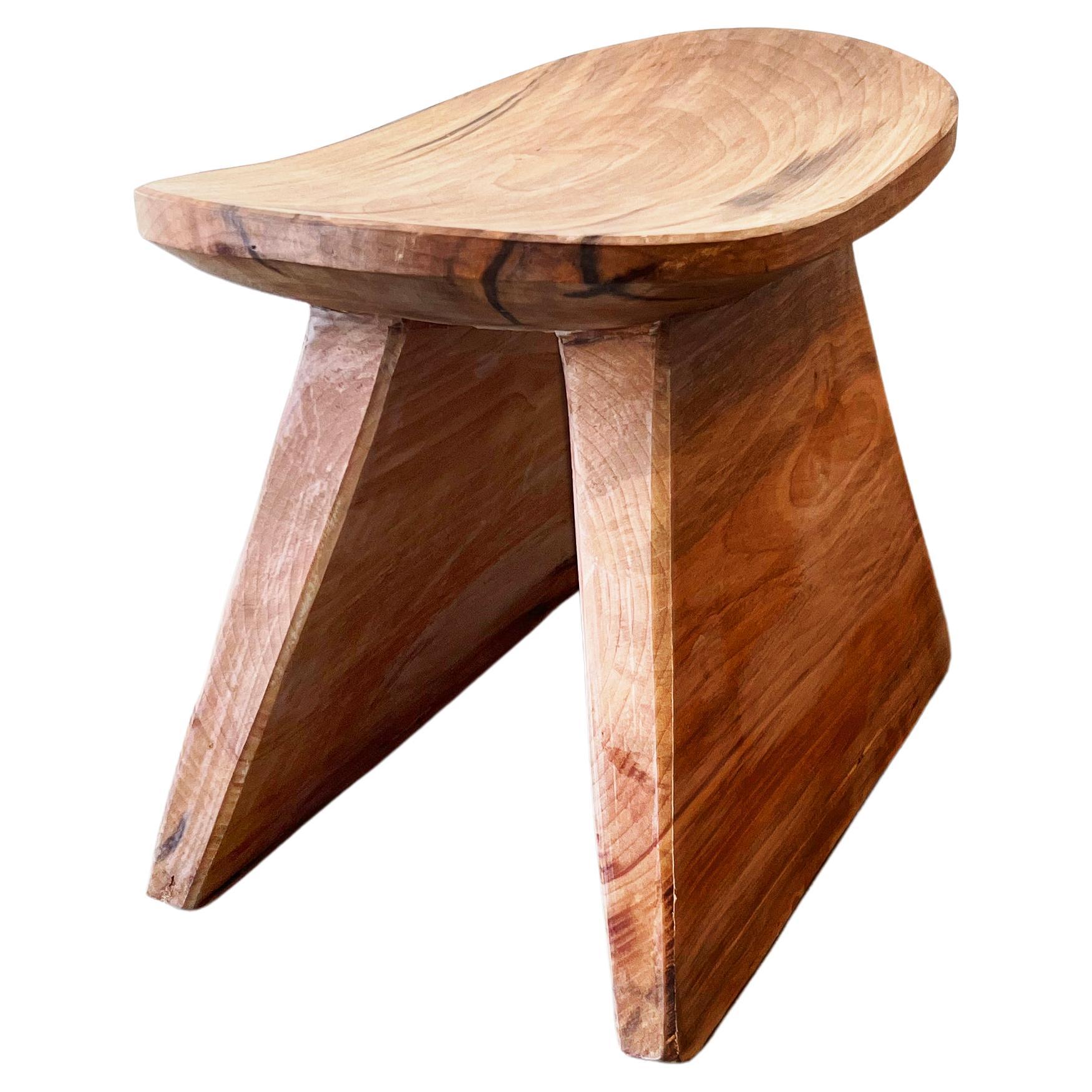 Artisanal Hand Carved Solid Wood Huanco Stool, Evergreen, Medium For Sale