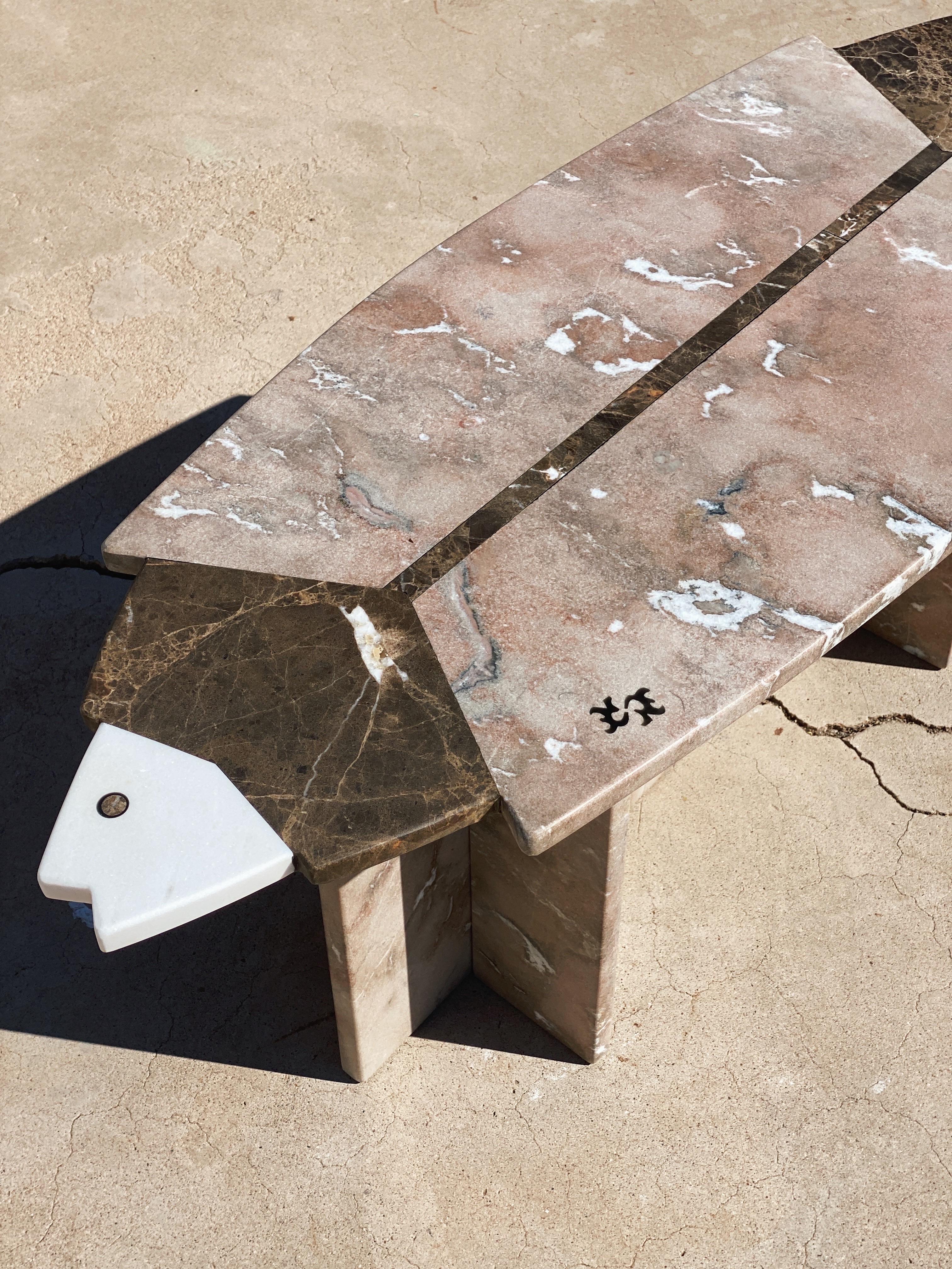 Artisanal Hand-Crafted Fish Marble Coffee Table, Mid Century In Good Condition For Sale In Phoenix, AZ