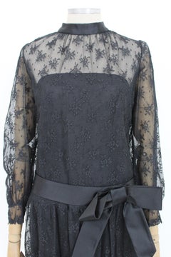 1960s Artisanal Italian Lace Black Evening Dress