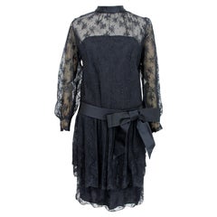 Vintage 1960s Artisanal Italian Lace Black Evening Dress