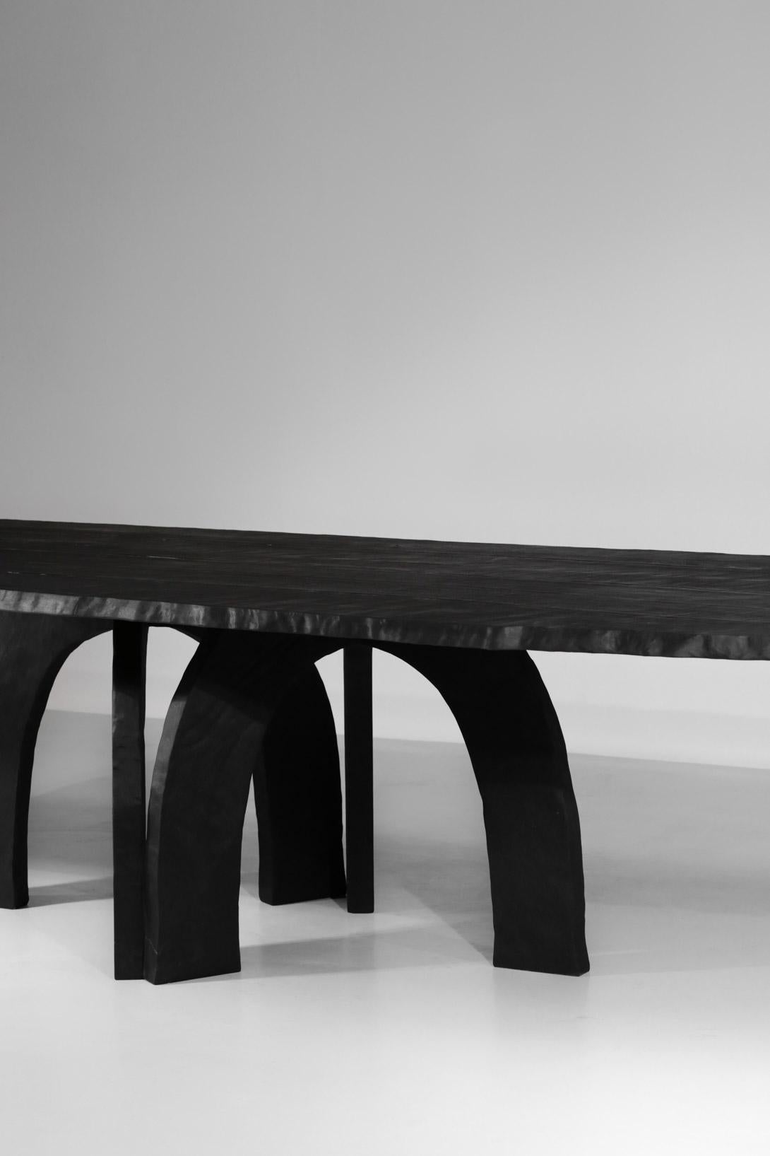 Organic Modern Artisanal Large Dining Table by Vincent Vincent Model 80/20 in Burnt Wood For Sale