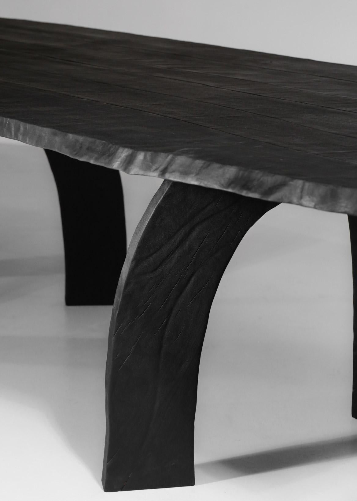 Contemporary Artisanal Large Dining Table by Vincent Vincent Model 80/20 in Burnt Wood For Sale