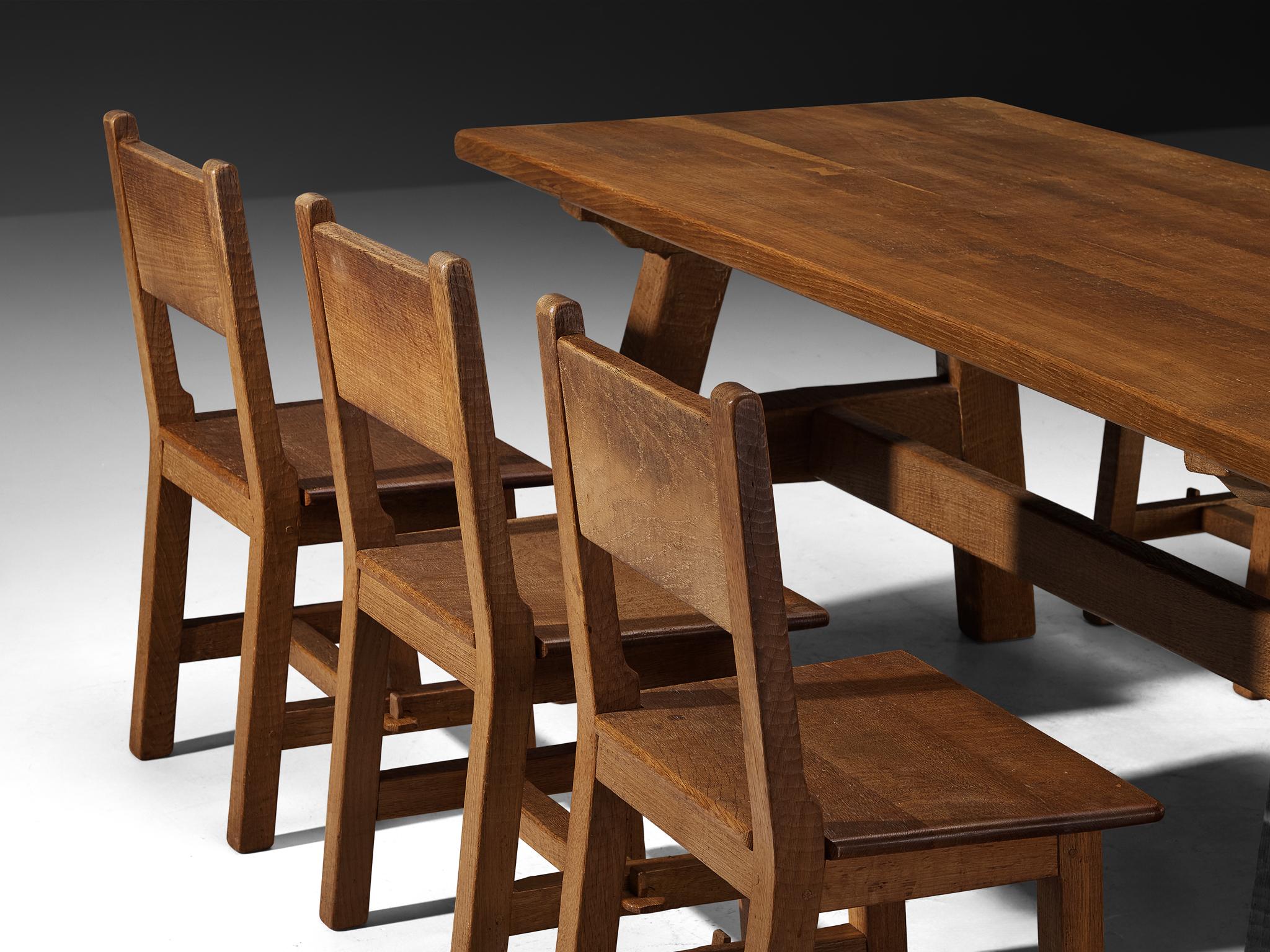 Mid-Century Modern Artisanal Mid-Century Dining Set Consisting Chairs and Table in Oak For Sale