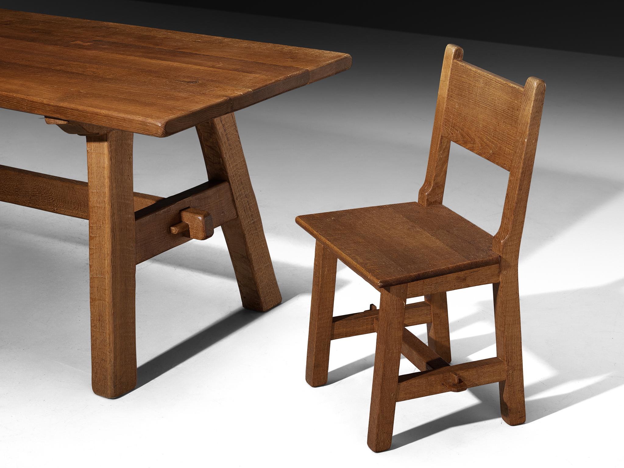 Artisanal Mid-Century Dining Set Consisting Chairs and Table in Oak In Good Condition For Sale In Waalwijk, NL