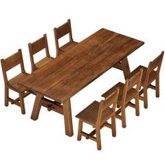 Set da pranzo artigianale di metà secolo composto da sedie e tavolo in Oak