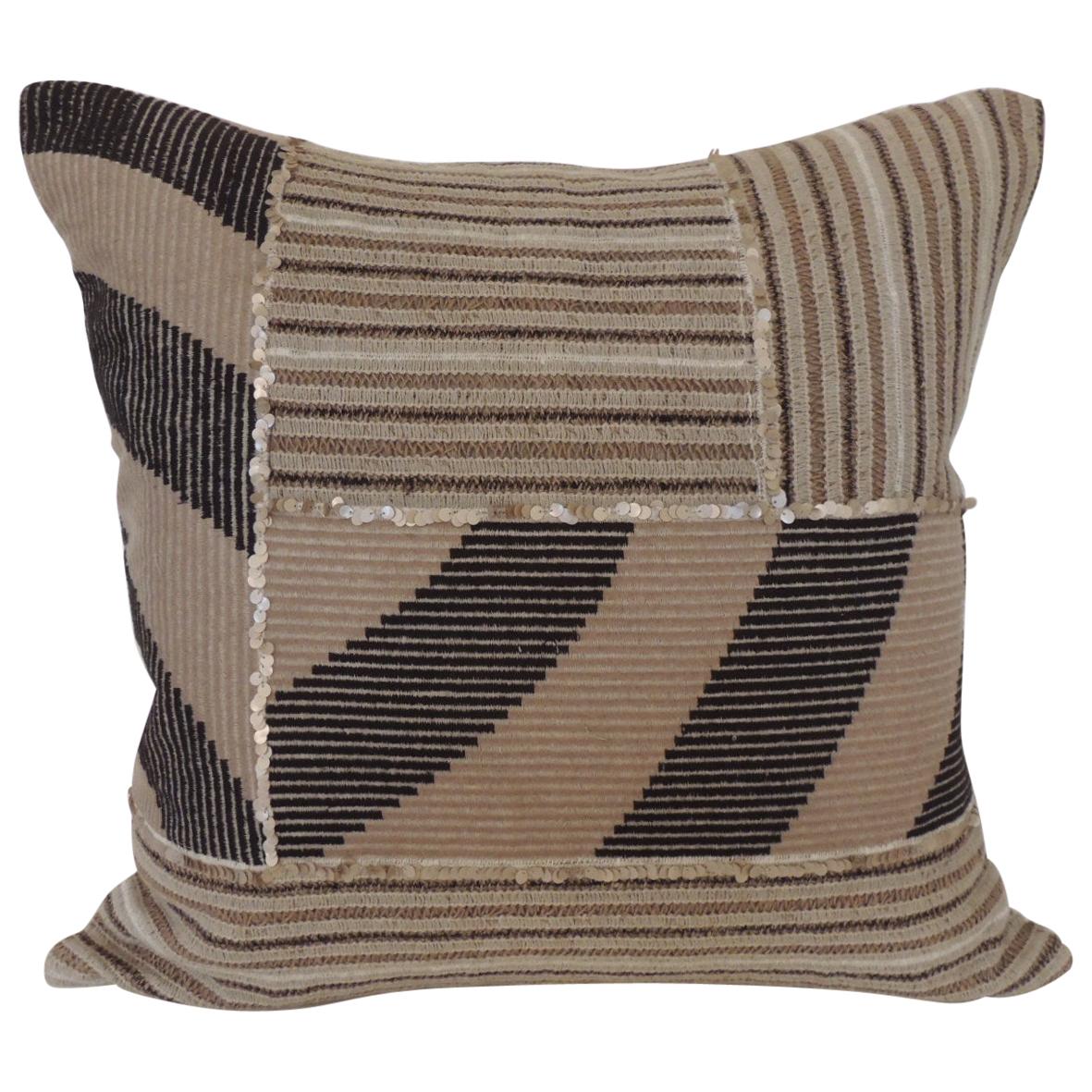 Pair of Vintage Woven Swedish Decorative Pillows with Ribbon Accents For Sale at 1stDibs