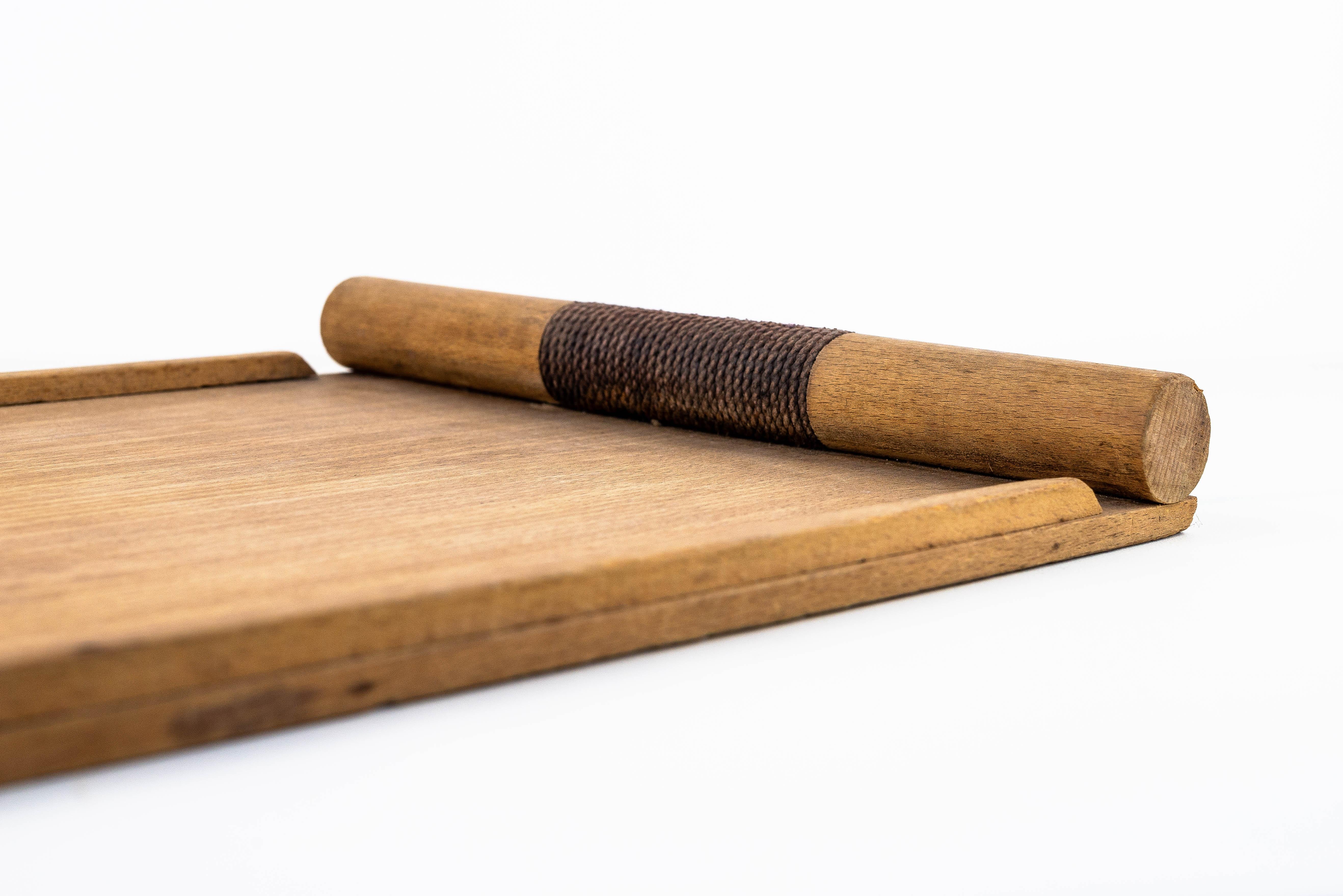 Artisanal Plywood and Cord Kitchen Tray, Minimal Japanese Style, France 1960s For Sale 4