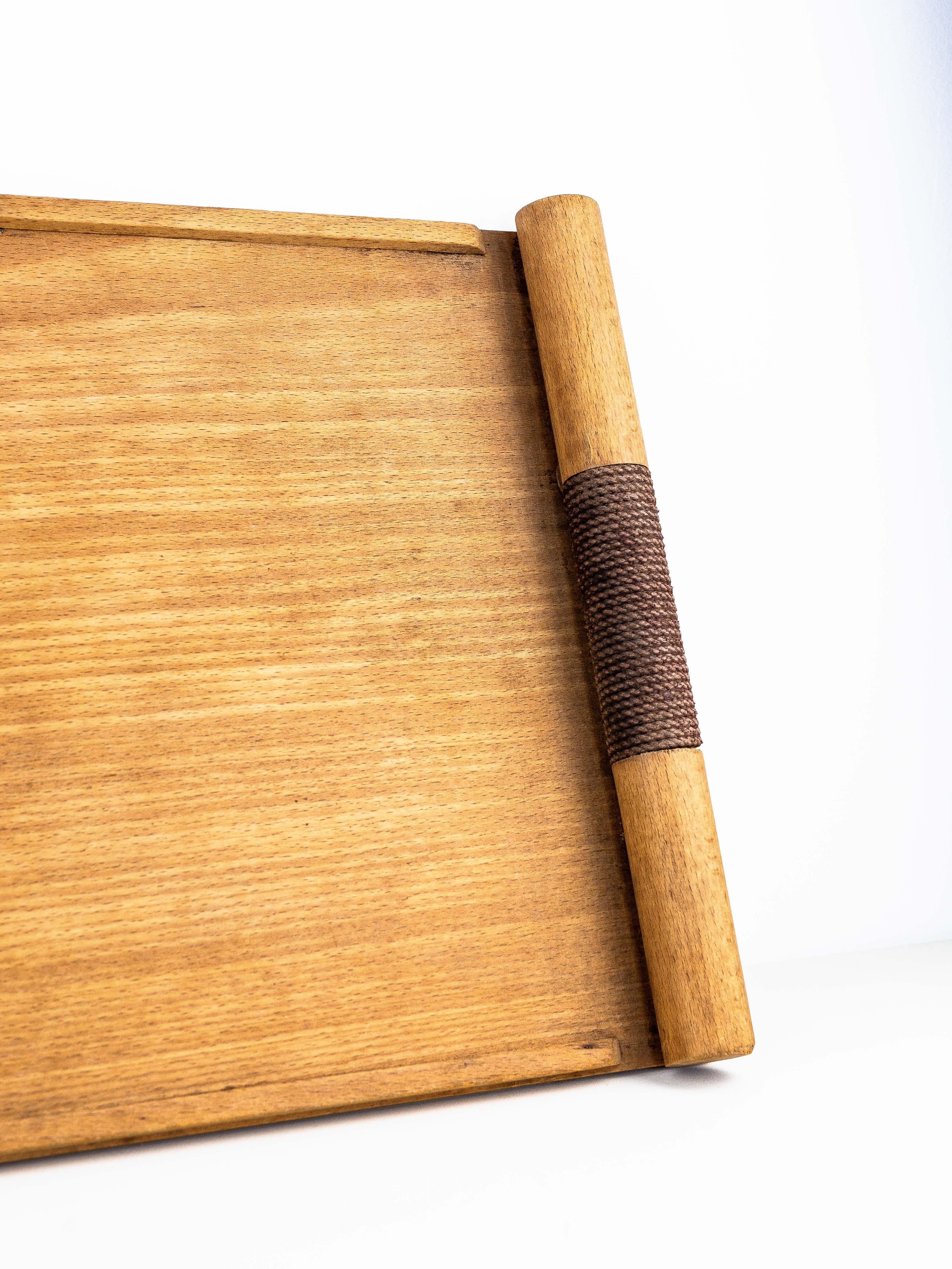 Mid-Century Modern Artisanal Plywood and Cord Kitchen Tray, Minimal Japanese Style, France 1960s For Sale