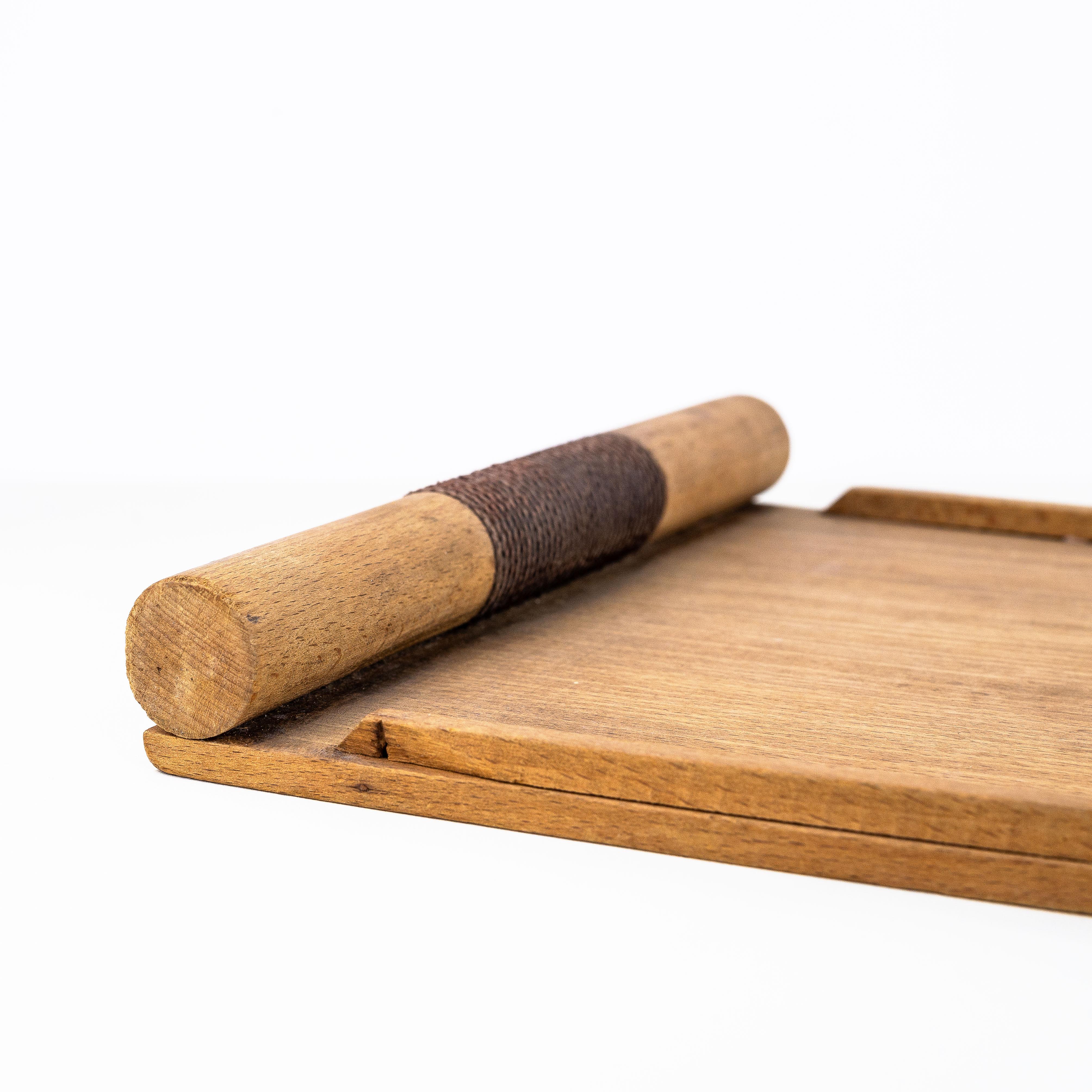 Hand-Crafted Artisanal Plywood and Cord Kitchen Tray, Minimal Japanese Style, France 1960s For Sale