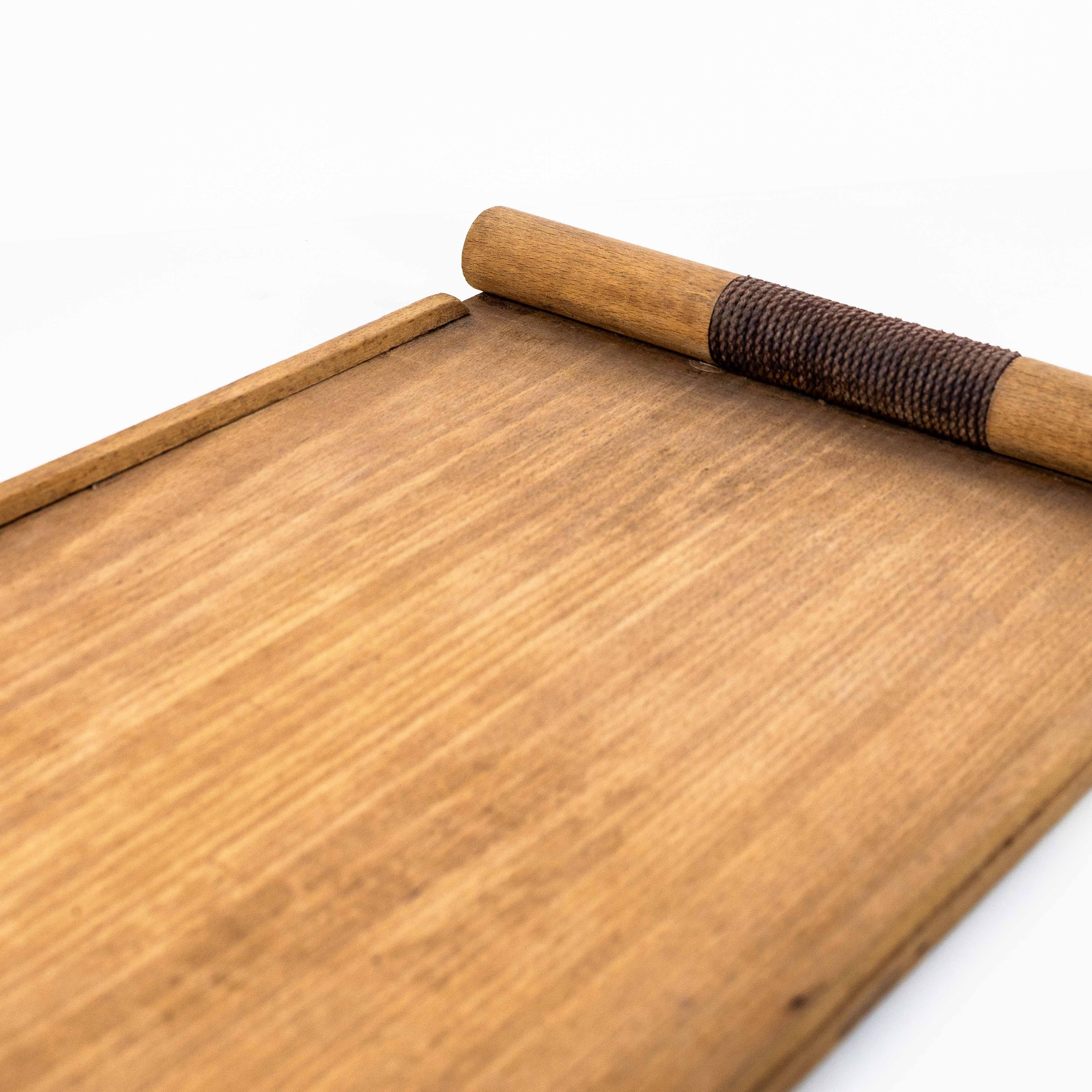 Artisanal Plywood and Cord Kitchen Tray, Minimal Japanese Style, France 1960s In Good Condition For Sale In ROUEN, FR