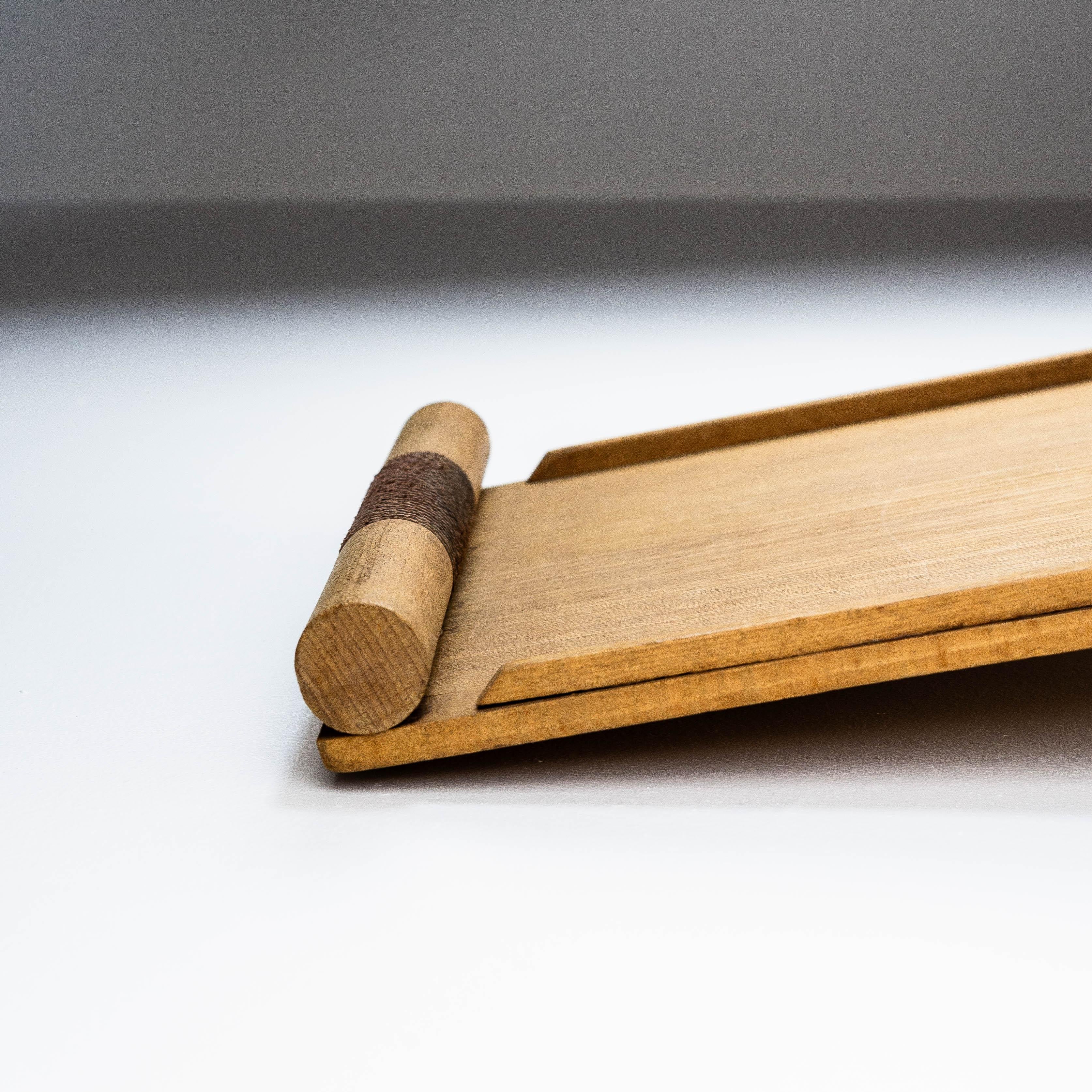 20th Century Artisanal Plywood and Cord Kitchen Tray, Minimal Japanese Style, France 1960s For Sale