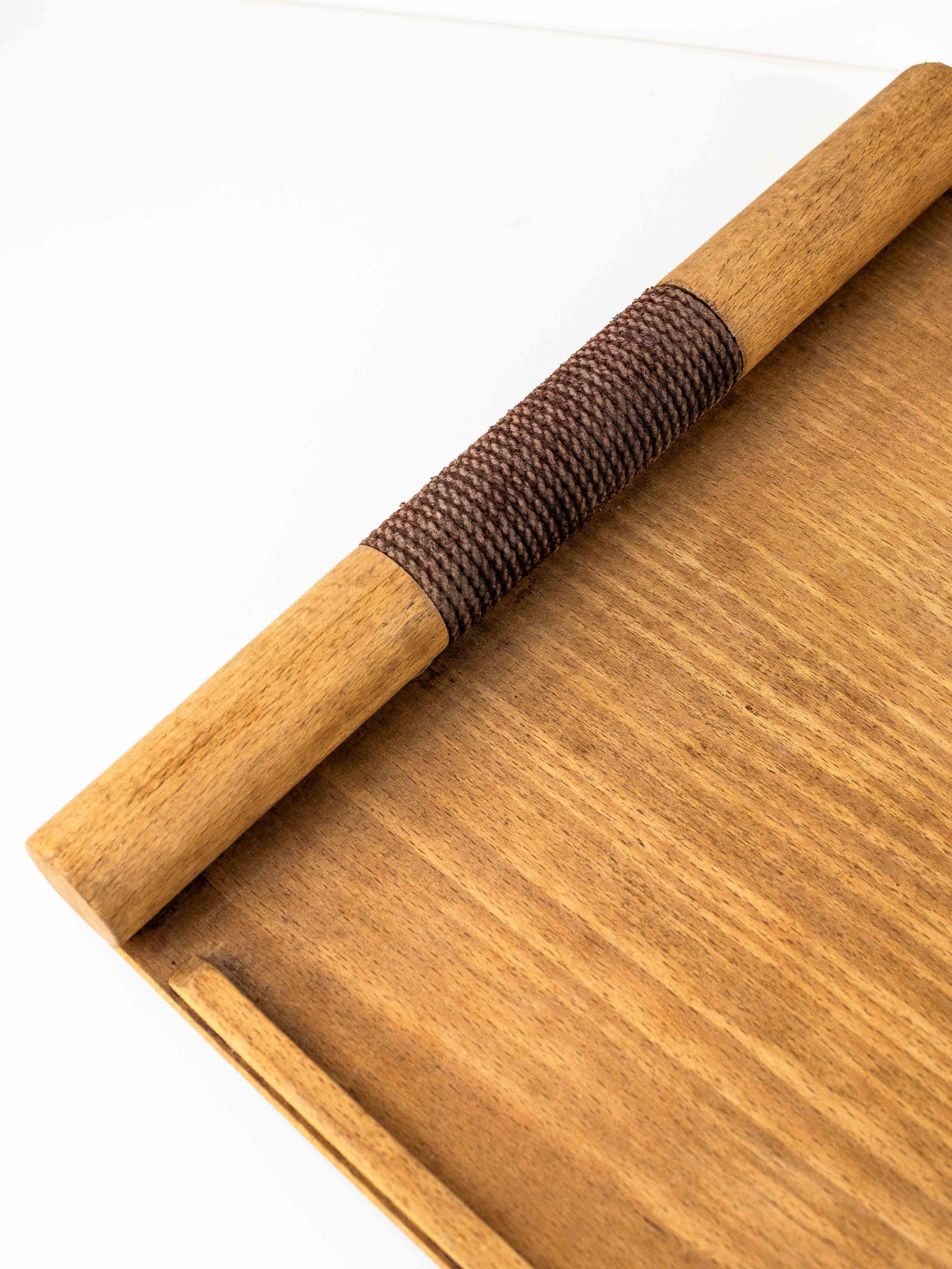 Wood Artisanal Plywood and Cord Kitchen Tray, Minimal Japanese Style, France 1960s For Sale