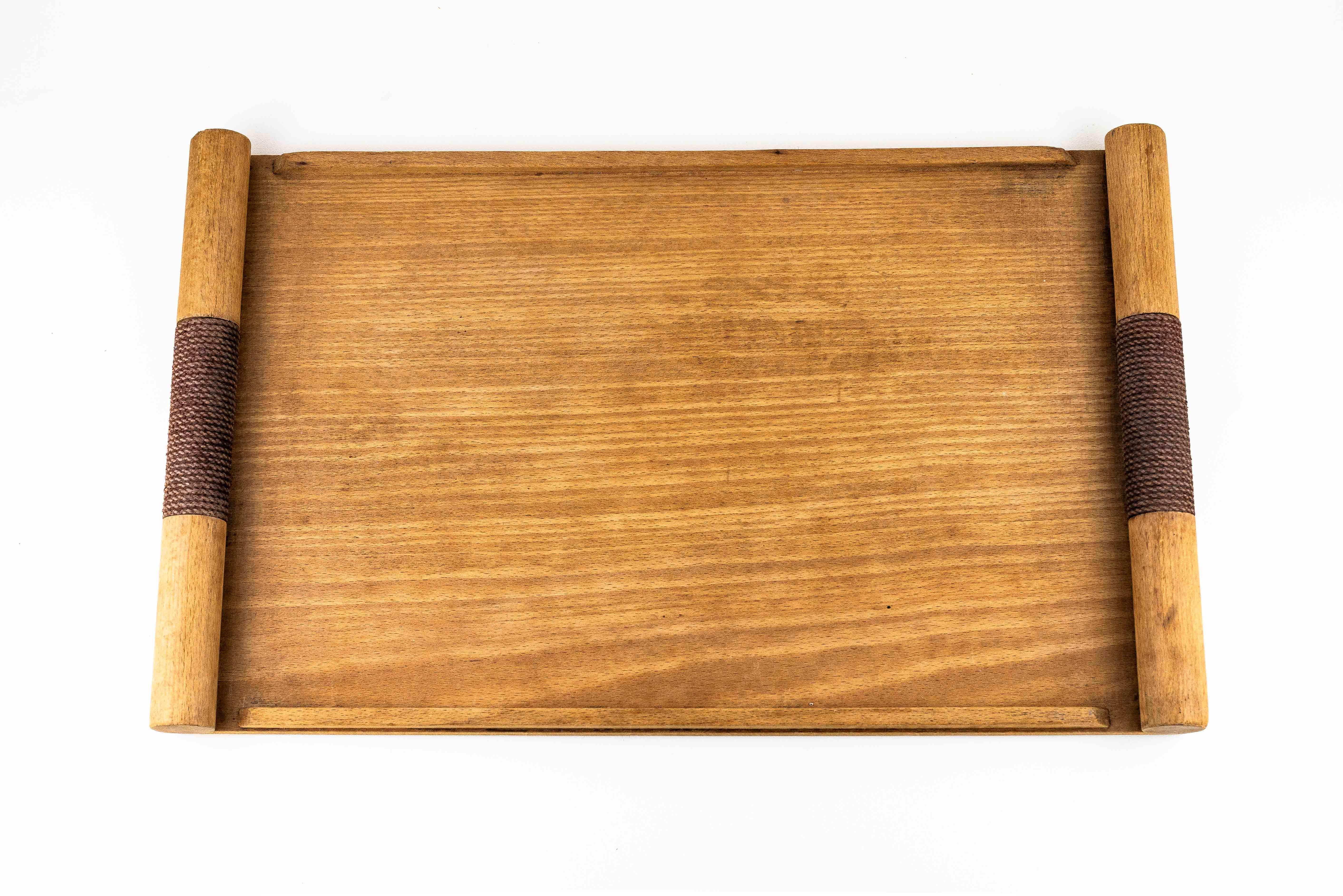 Artisanal Plywood and Cord Kitchen Tray, Minimal Japanese Style, France 1960s For Sale 1