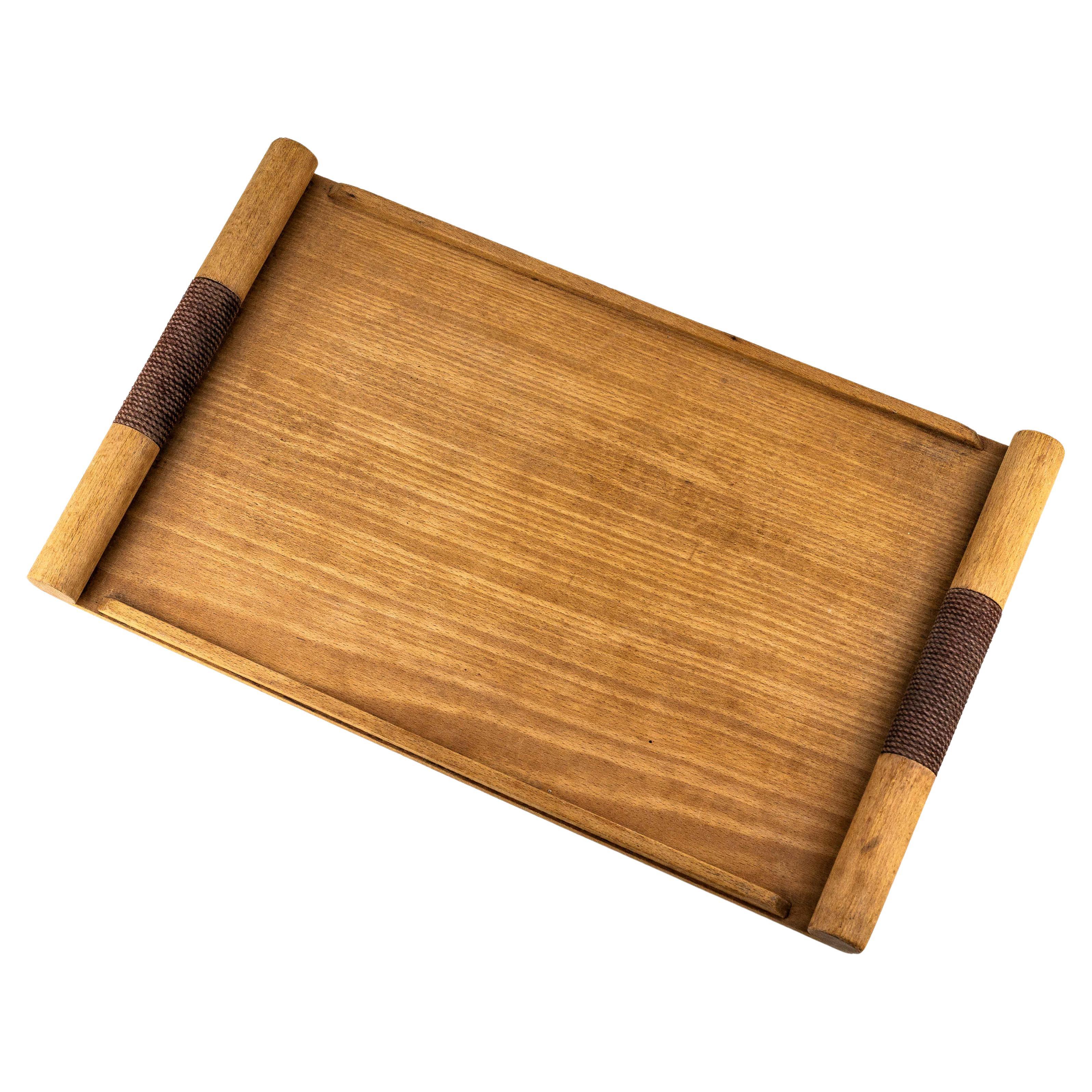 Artisanal Plywood and Cord Kitchen Tray, Minimal Japanese Style, France 1960s For Sale