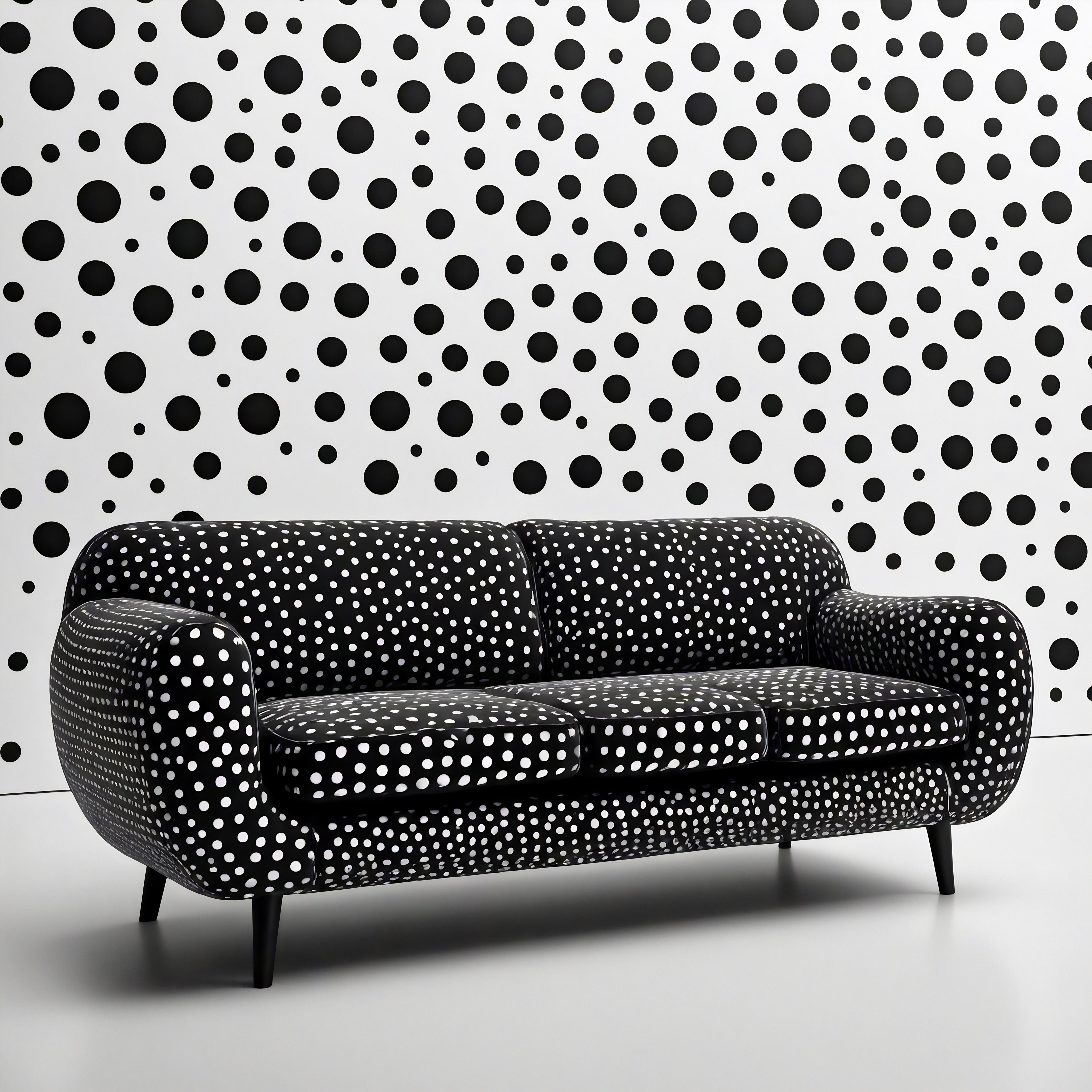 Entra in un mondo di espressione artistica con il nostro divano a pois ispirato a Yayoi Kusama. Ispirato allo spirito avanguardista dei famosi design di Kusama, questo divano fatto a mano è un capolavoro visivo caratterizzato da un sorprendente