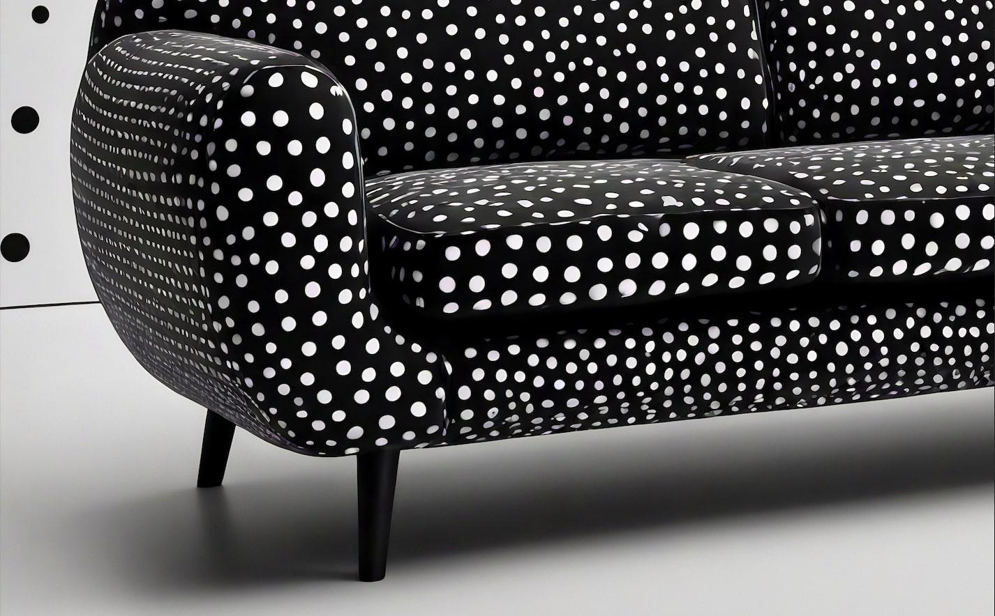 Mid-Century moderno Divano a 3 posti Artisanal Polkadot Nero in vendita