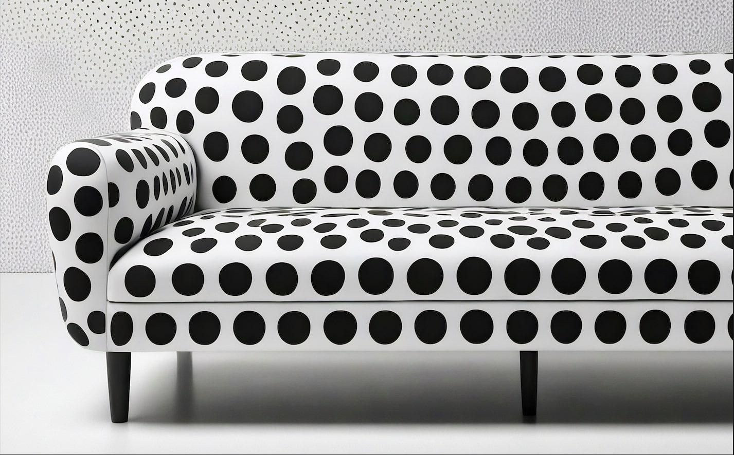 Mid-Century Modern Canapé artisanal Polkadot Black 3 Seater en vente