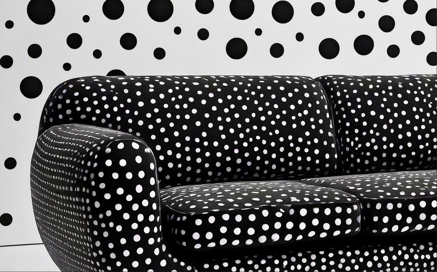 Indiano Divano a 3 posti Artisanal Polkadot Nero in vendita