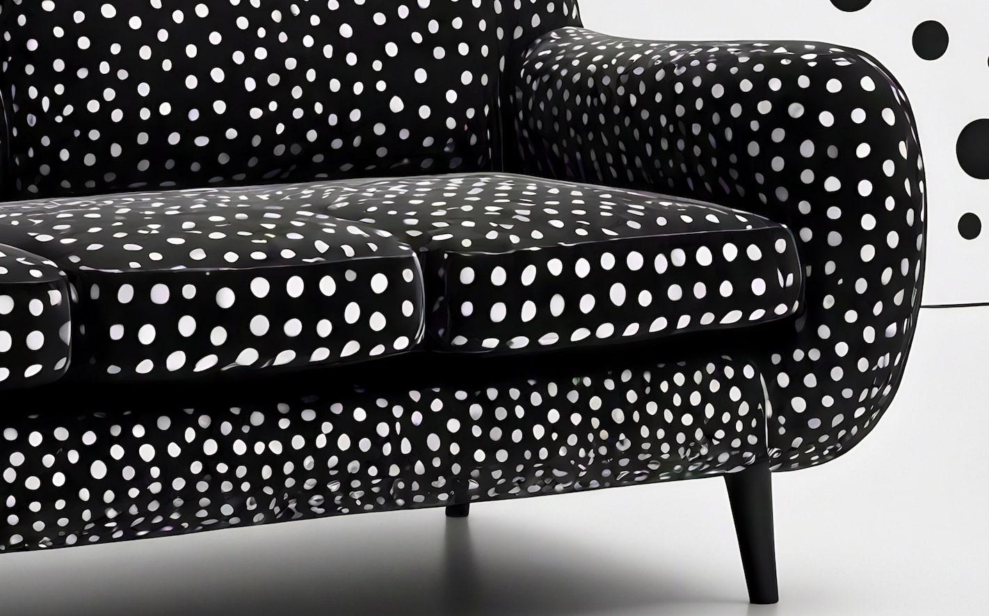 Fatto a mano Divano a 3 posti Artisanal Polkadot Nero in vendita