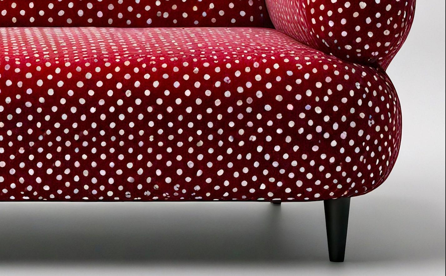 Fatto a mano Divano a 3 posti Artisanal Polkadot Borgogna in vendita