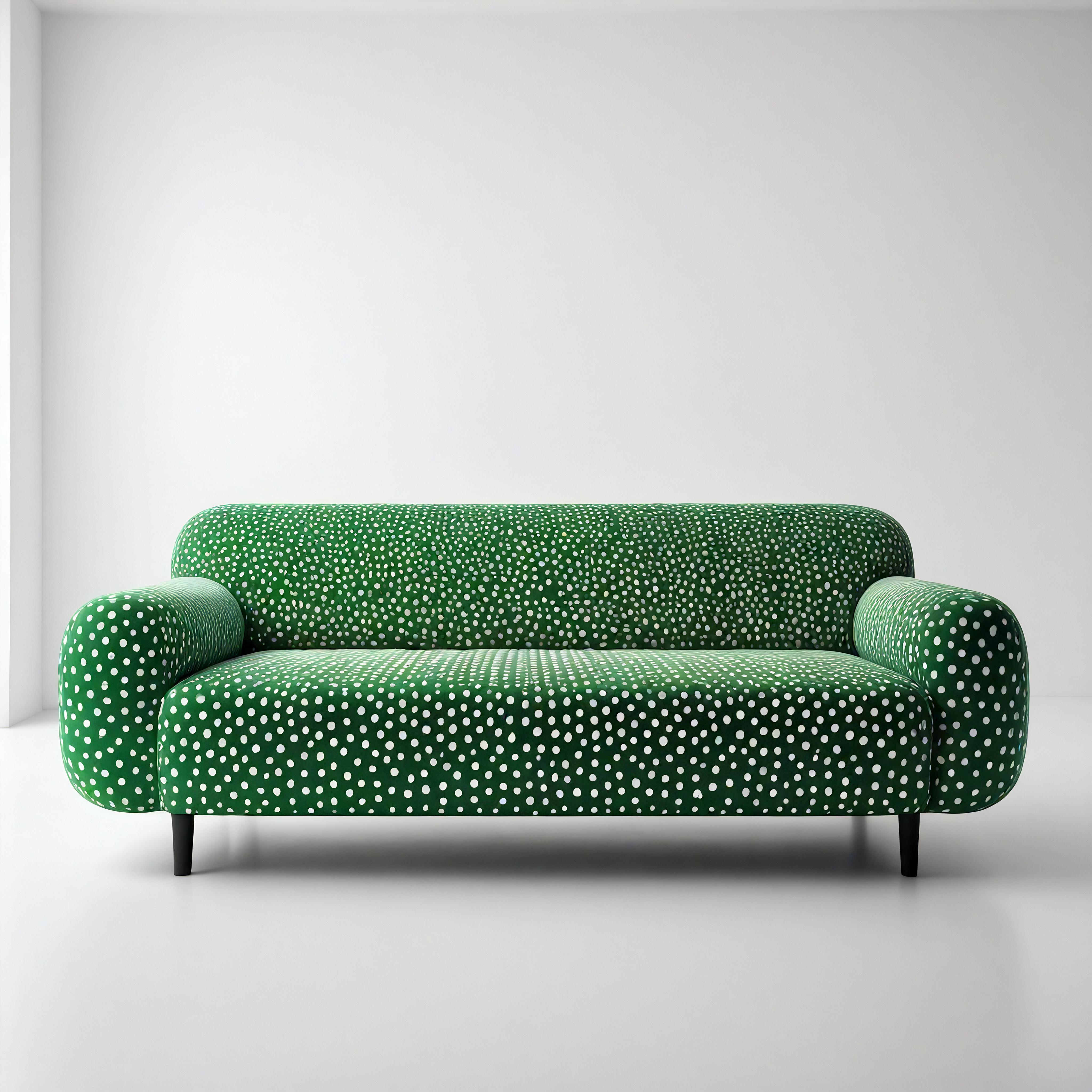 Entrez dans un monde d'expression artistique avec notre canapé à pois inspiré de Yayoi Kusama. S'inspirant de l'esprit avant-gardiste des célèbres designs de Kusama, ce canapé fabriqué à la main est un chef-d'œuvre visuel présentant un motif