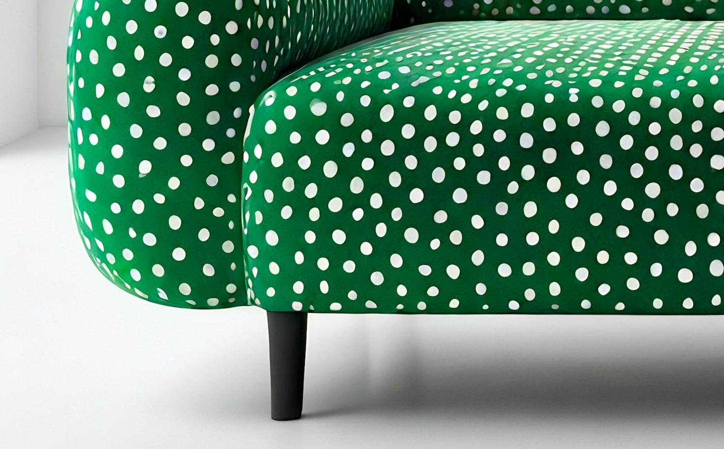 Mid-Century Modern Canapé Artisanal Polkadot Green 3 Seater en vente