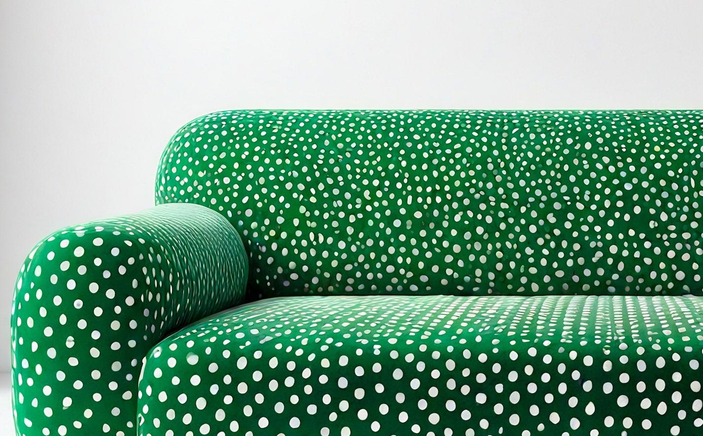 Indien Canapé Artisanal Polkadot Green 3 Seater en vente