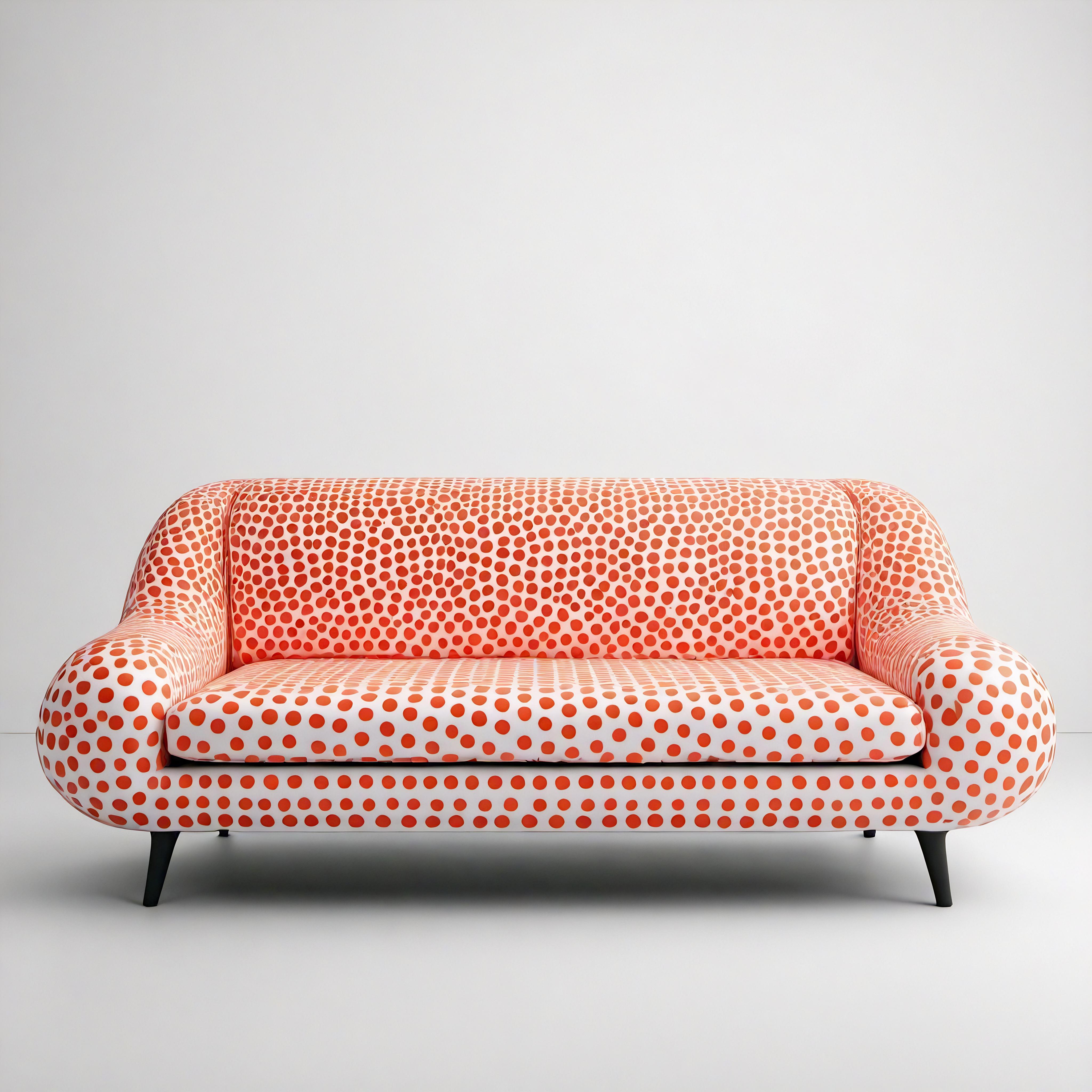 Entrez dans un monde d'expression artistique avec notre canapé à pois inspiré de Yayoi Kusama. S'inspirant de l'esprit avant-gardiste des célèbres designs de Kusama, ce canapé fait main est un chef-d'œuvre visuel présentant un motif saisissant de