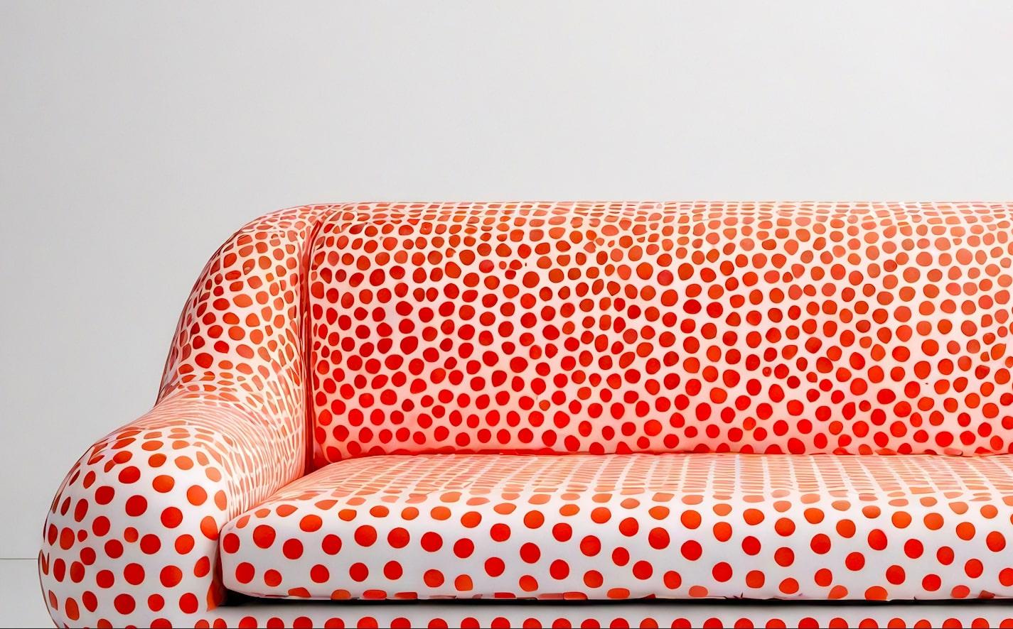 Indien Canapé 3 places artisanal Polkadot Peach avec pieds en bois en vente