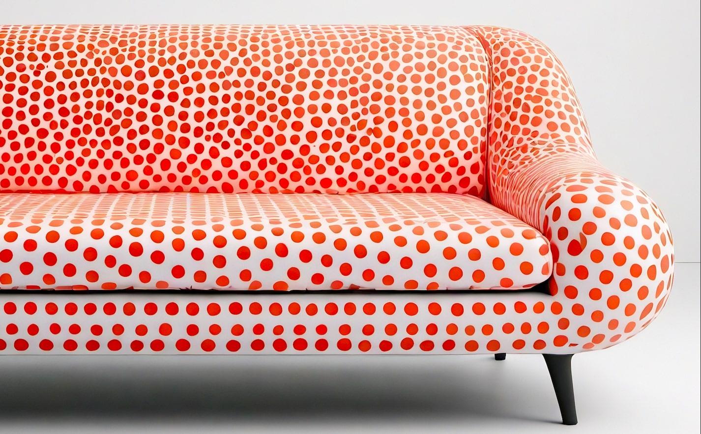 Fait main Canapé 3 places artisanal Polkadot Peach avec pieds en bois en vente